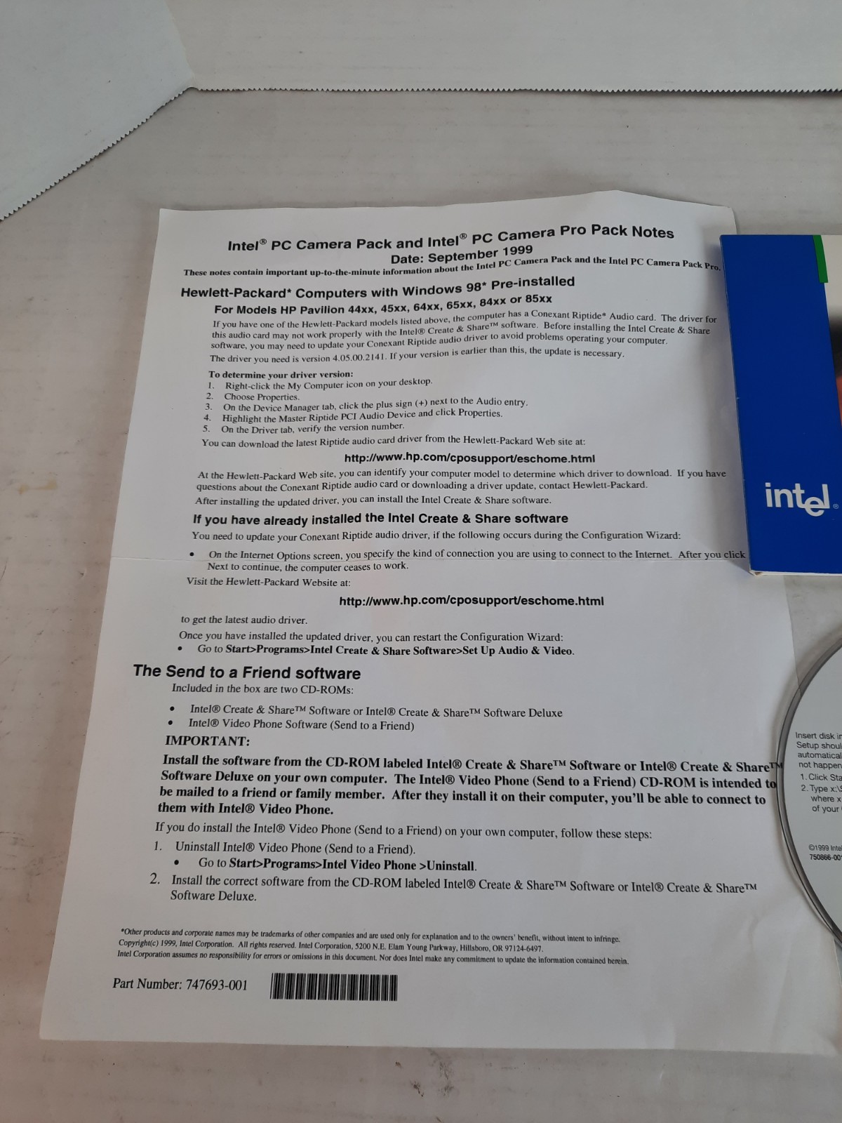 Intel PC Camera Pack CS330 With CD, Video Phone Software, Instructions