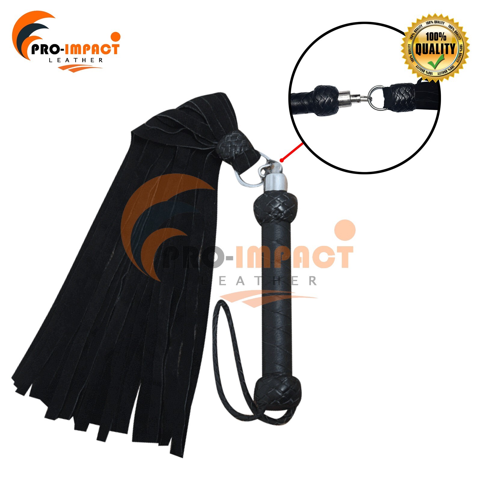 Real Genuine Suede Black Leather Flogger 25 Falls Revolving Equestrian Whip Crop