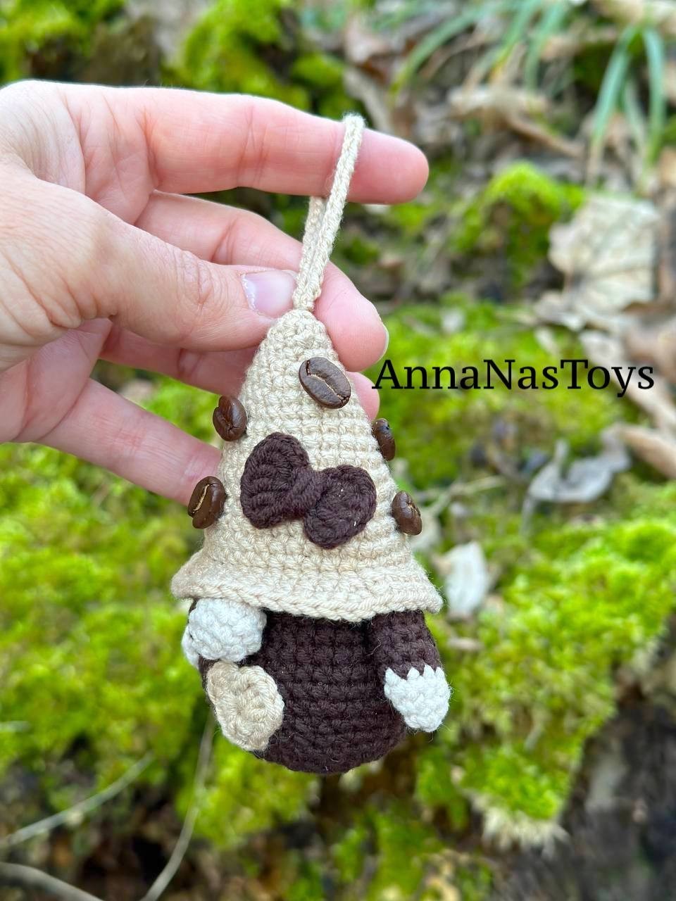 Coffee gnome keychain, Crochet PDF pattern gnome with coffee beens