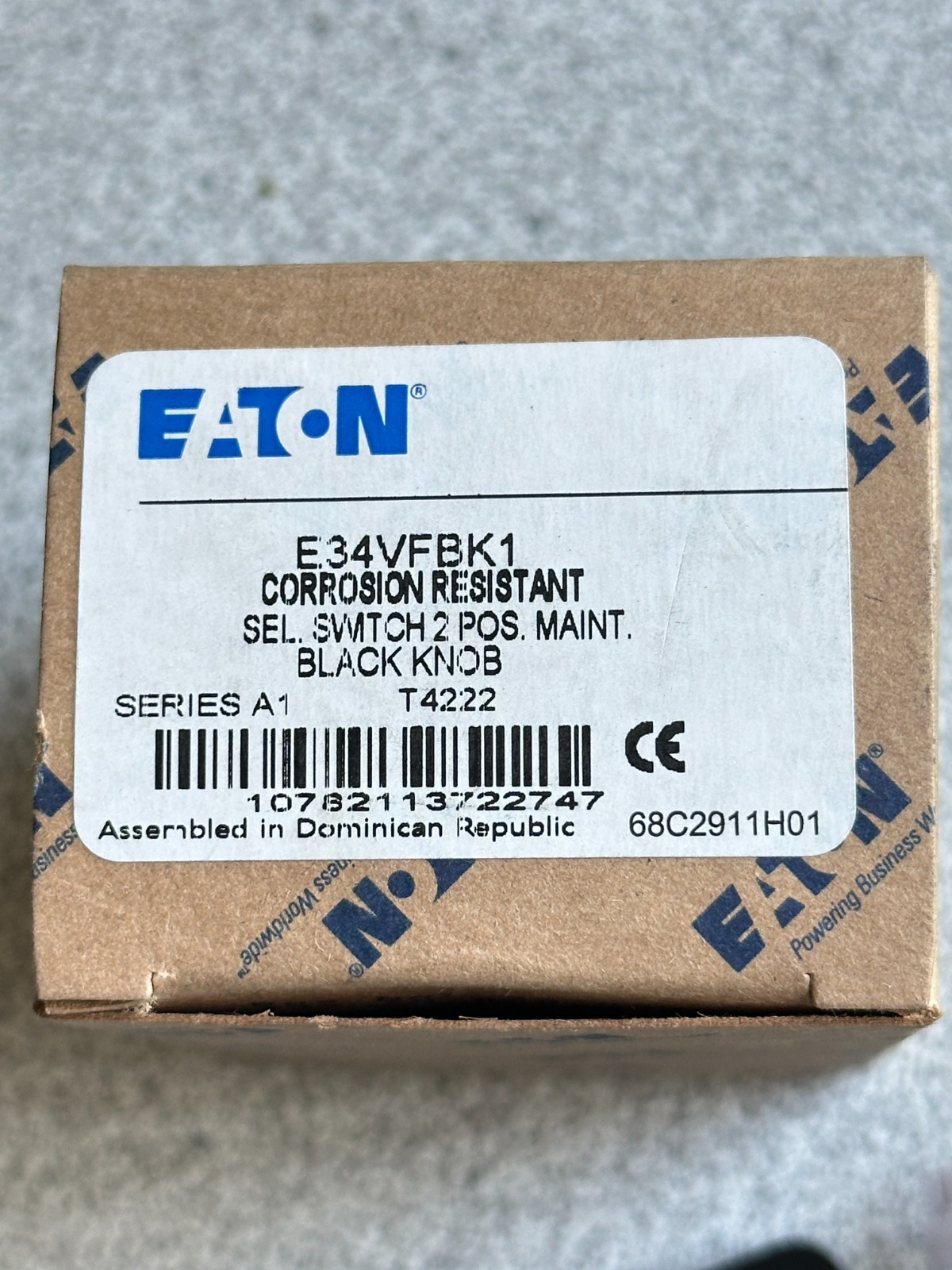 NEW Eaton E34VFBK1 Corrosion Resistant Selector Switch 2 Position Maintained