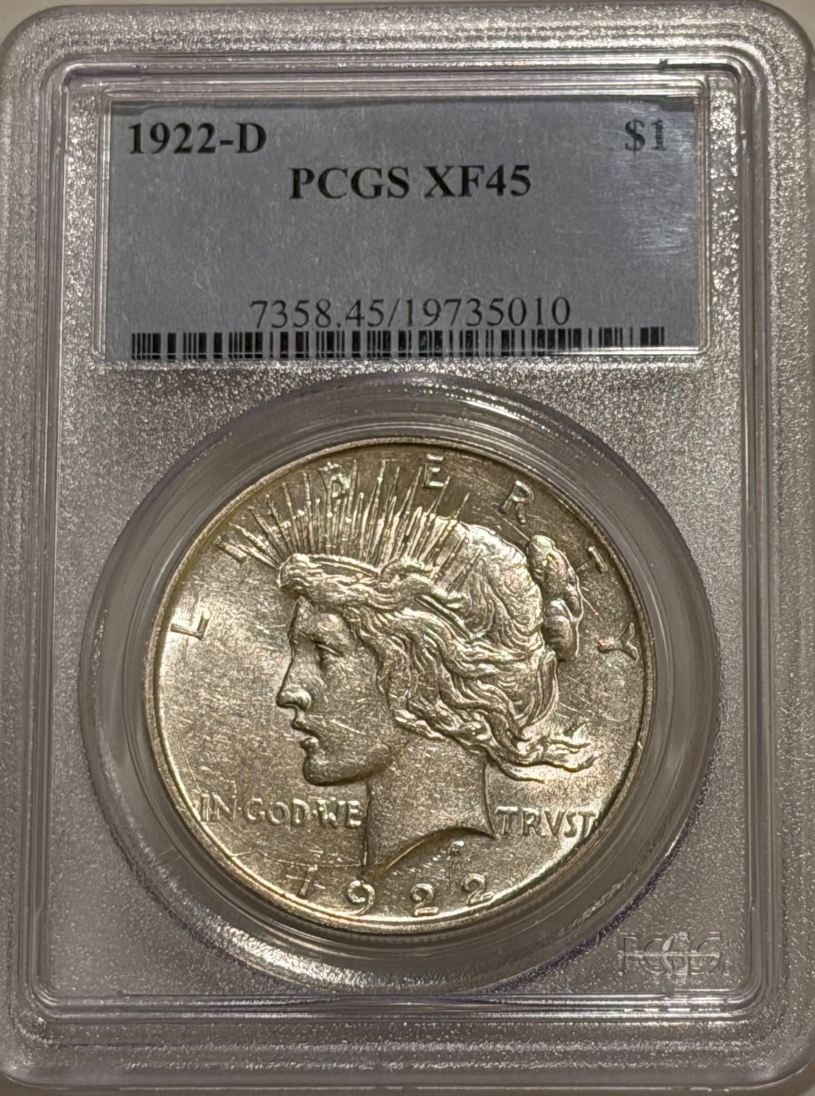 1922 D Peace Silver Dollar PCGS XF45 Better Date Peace