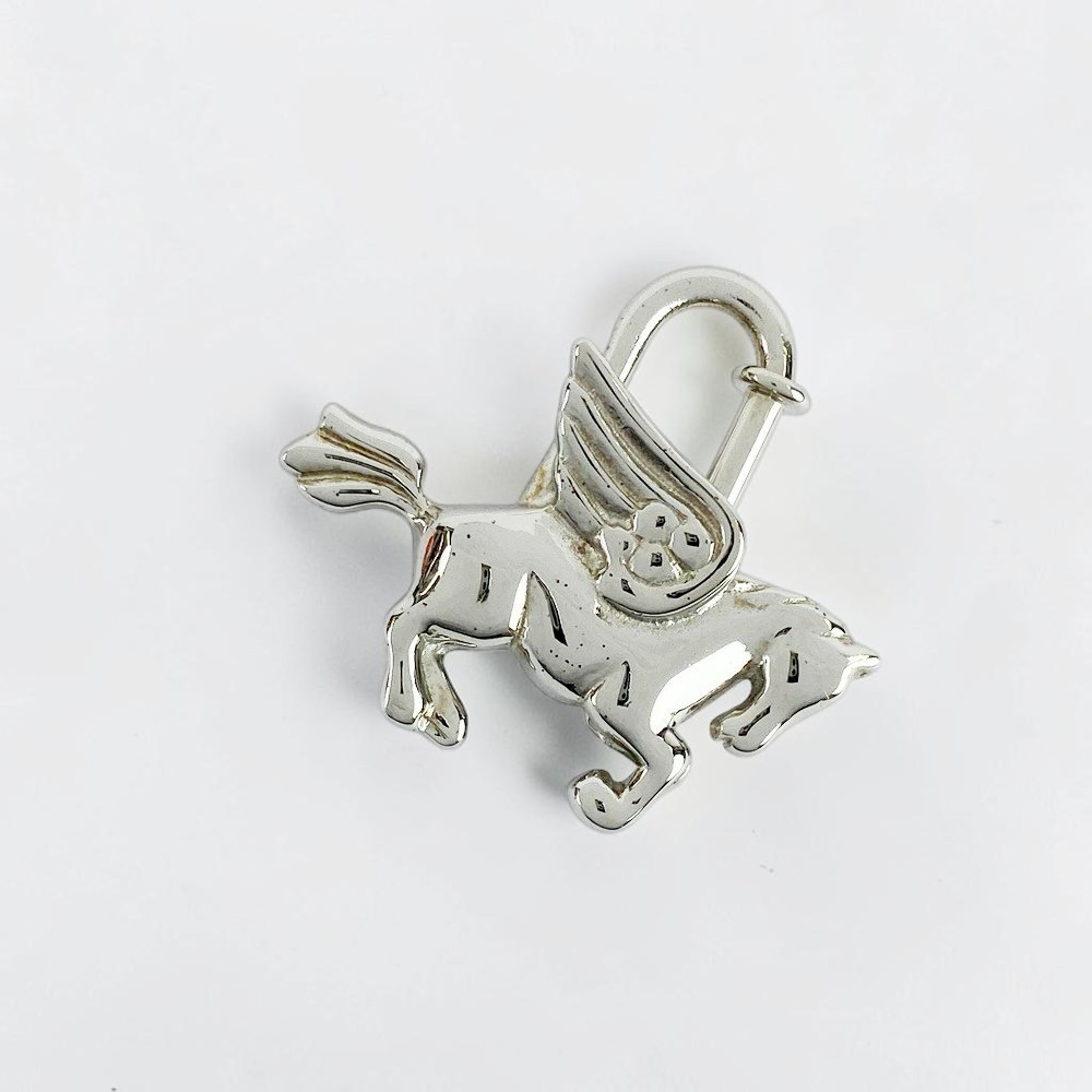 HERMES Pegasus Motif Cadena Lock Bag Charm Silver Authentic W/ Box HERMES