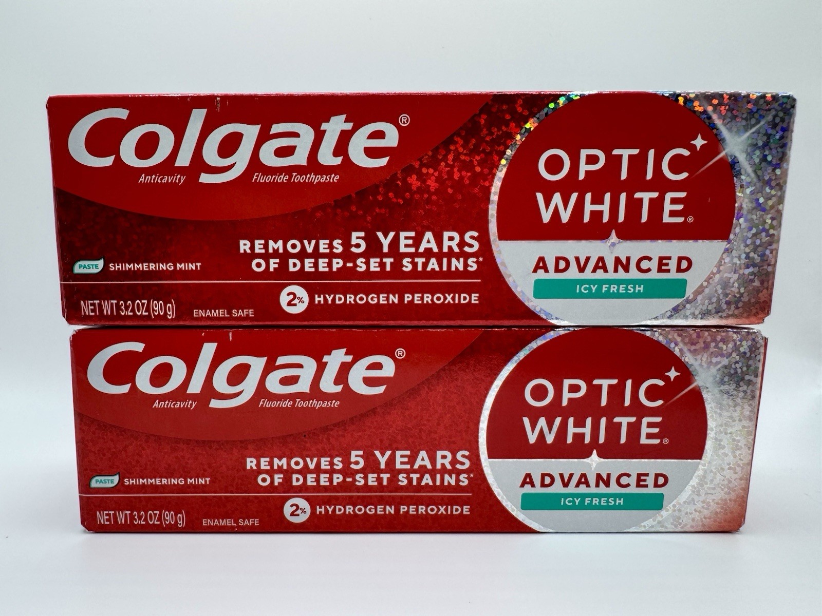 Lot of 2 Colgate Optic White Advanced Toothpaste Icy Fresh Shimmering Mint