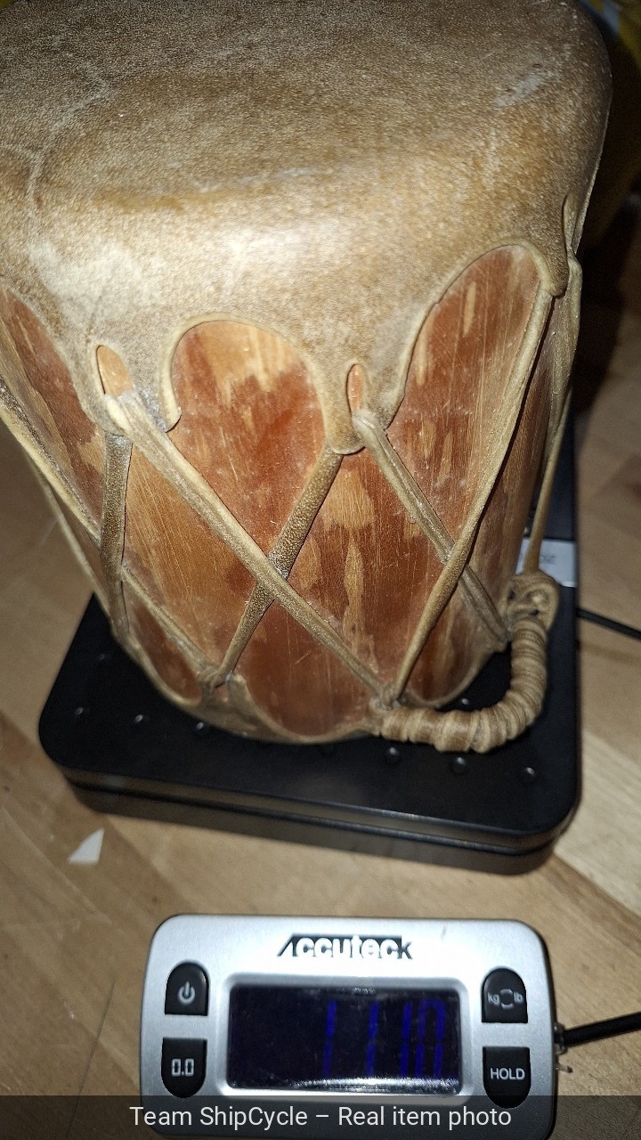 Rustic Native American Rawhide Log Drum 7 high x 5 Wide Preowned G2U