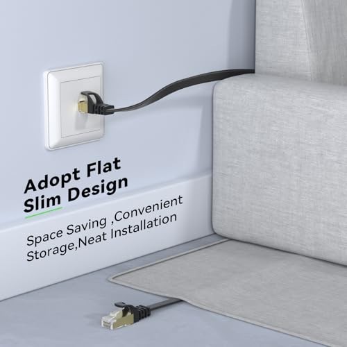 High-Speed Cat 8 Ethernet Cable 200FT, 40Gbps 2000MHz Flat LAN Wire, Shielded, R