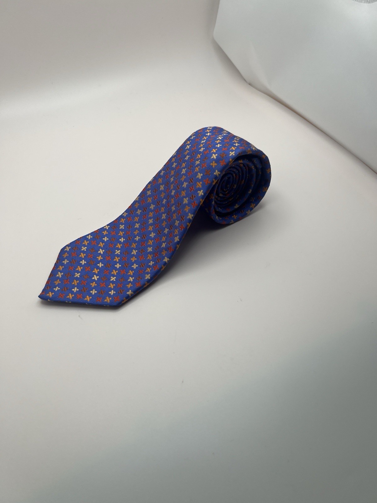 Holland & Sherry London 1836 Mens Blue Silk Geometric Cross Pattern Silk Tie