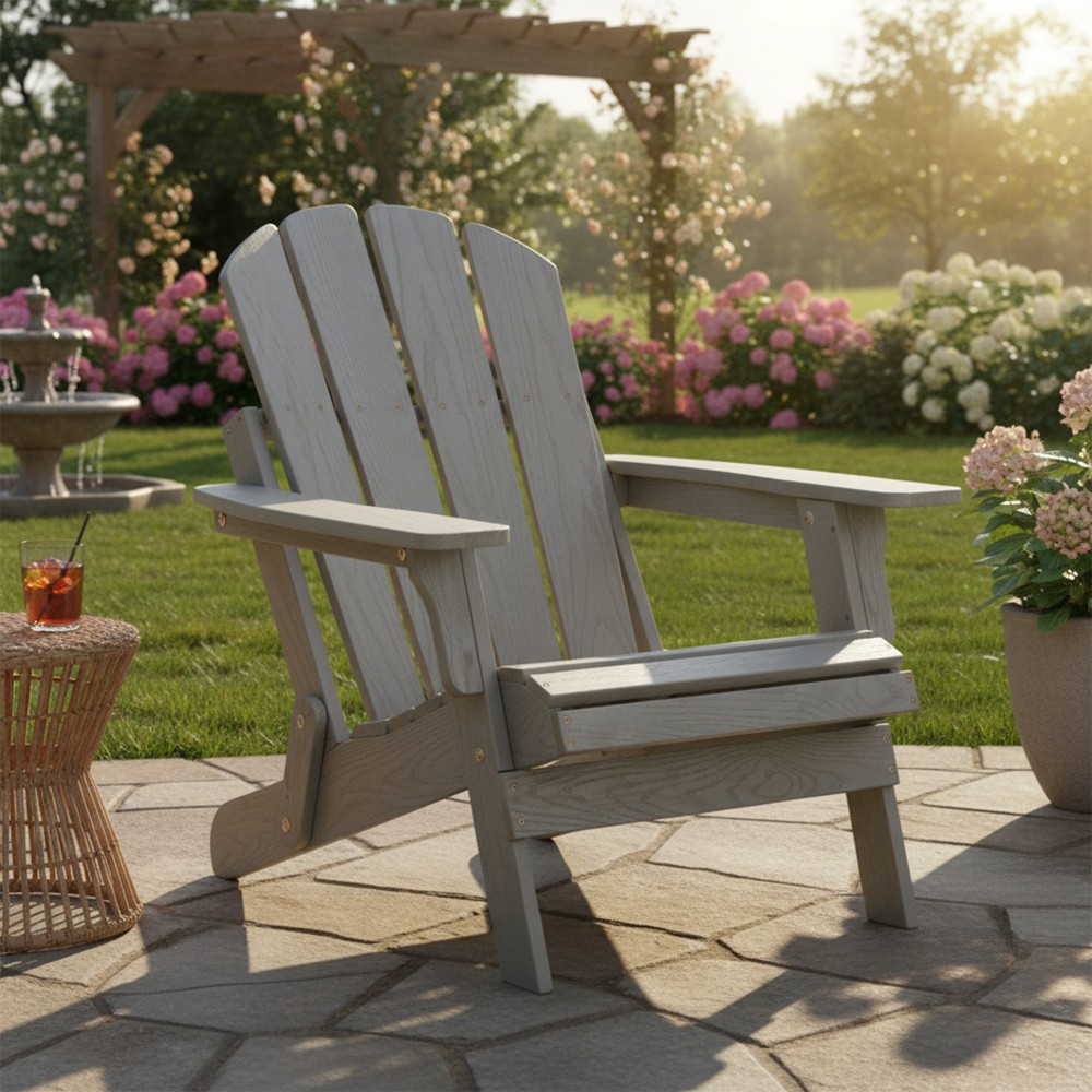 Oversized Folding Wood Adirondack Chair for Patio, Deck & Garden
