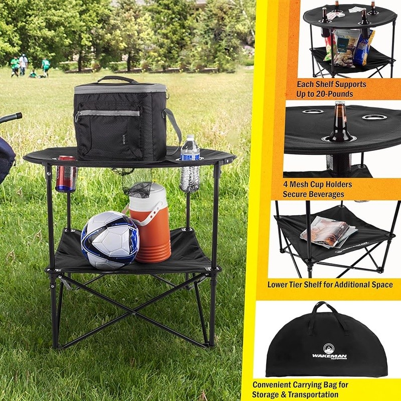 2-Tier Folding Table Portable Outdoor Picnic Table W/ Carrying Bag Camping New