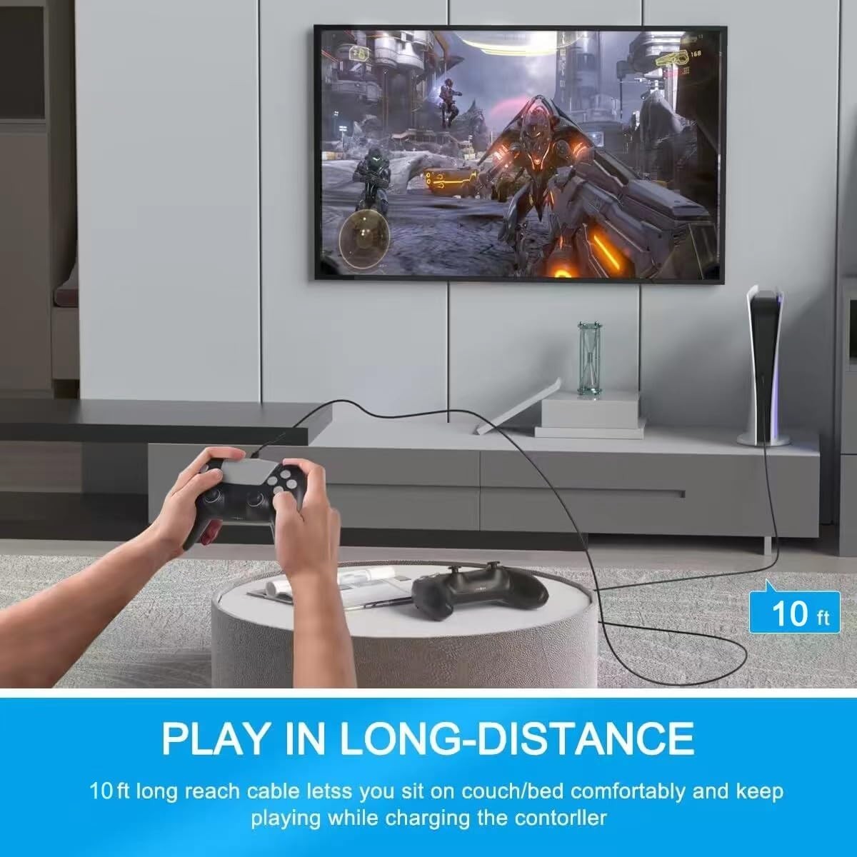 Universal 10ft Micro USB Charger for PS4 and Xbox One Controllers - Fast Charge