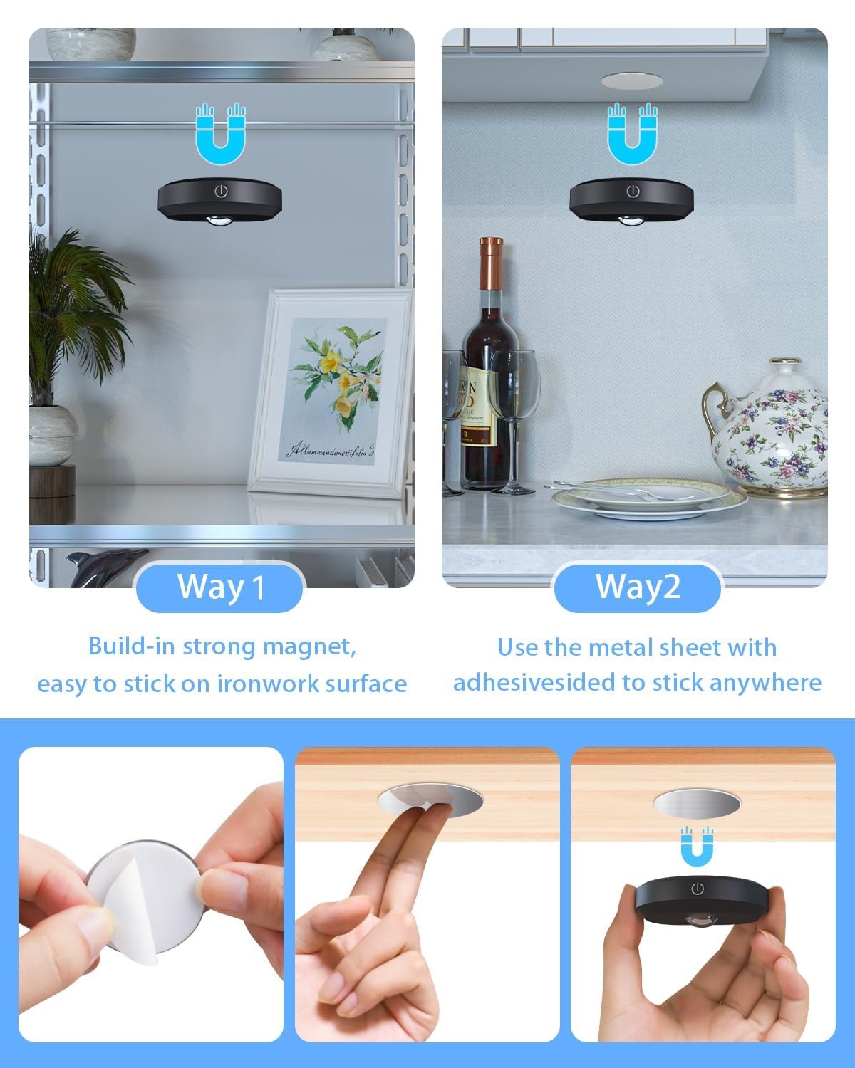 Puck Lights with Remote Control, Rechargeable Under Cabinet Lights, 1200mAh B...
