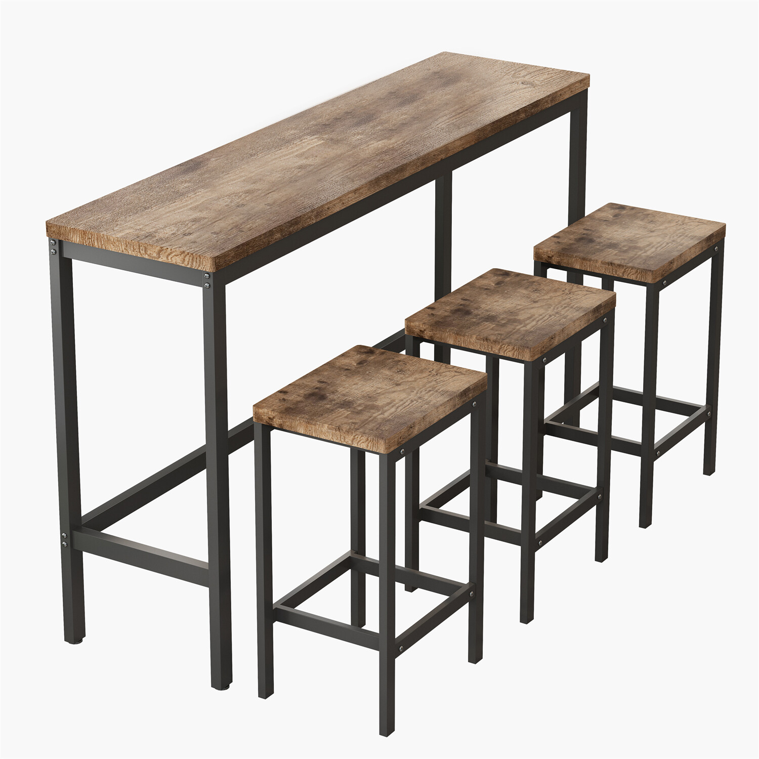 4 Piece Bar Table Set Counter Height Kitchen Pub Table with 3 Bar Stools US