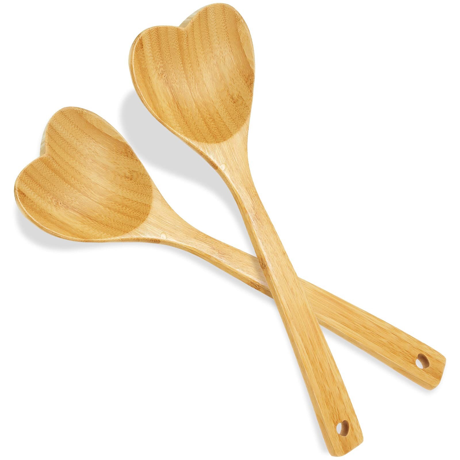 Patelai 2 Pieces Bamboo Heart Shaped Wooden Spoon Set, 12.2 Inch Long Handle ...