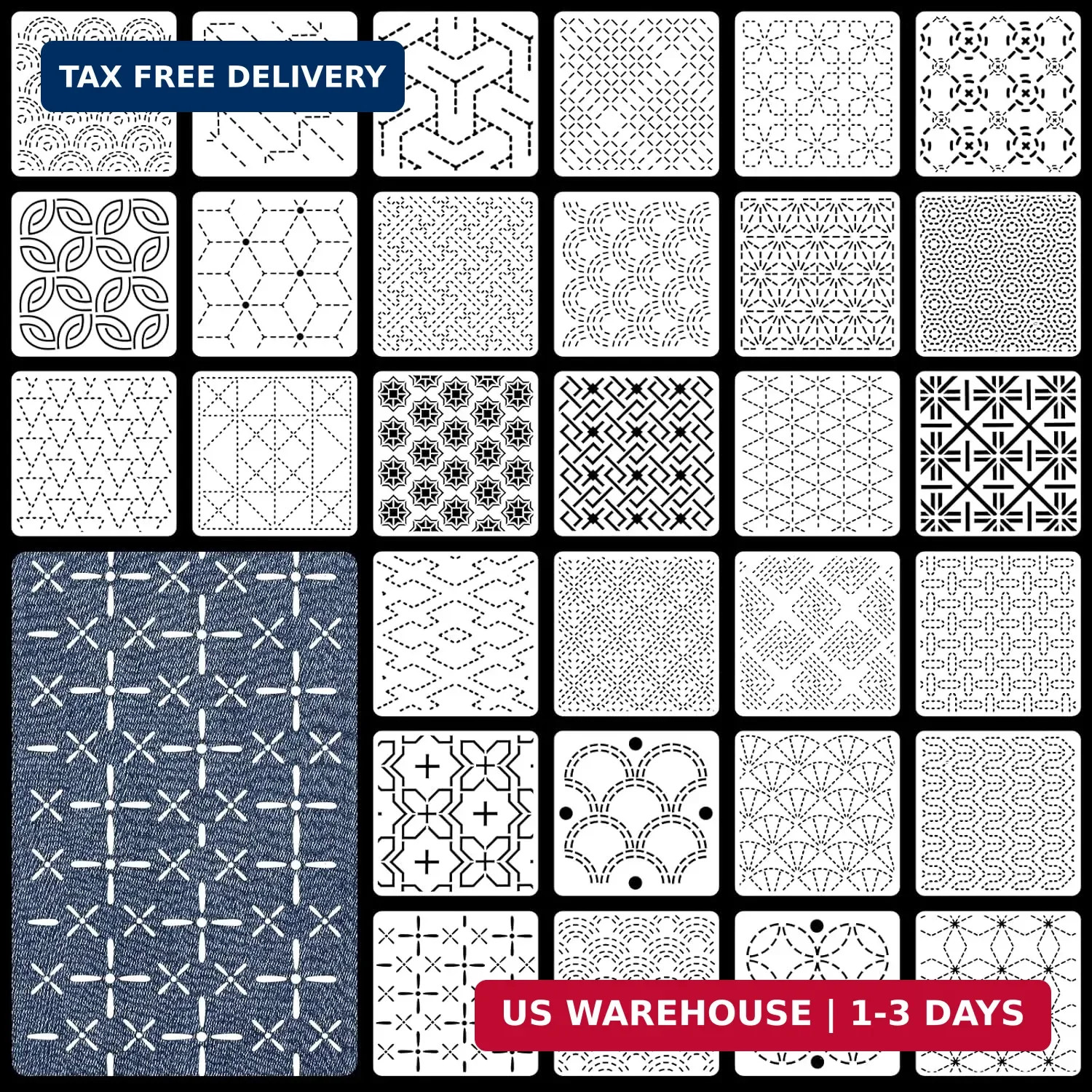 30 Pcs Plastic Sashiko Stencil 4.7 x 4.7 Inch Geometric Sashiko Pattern Template