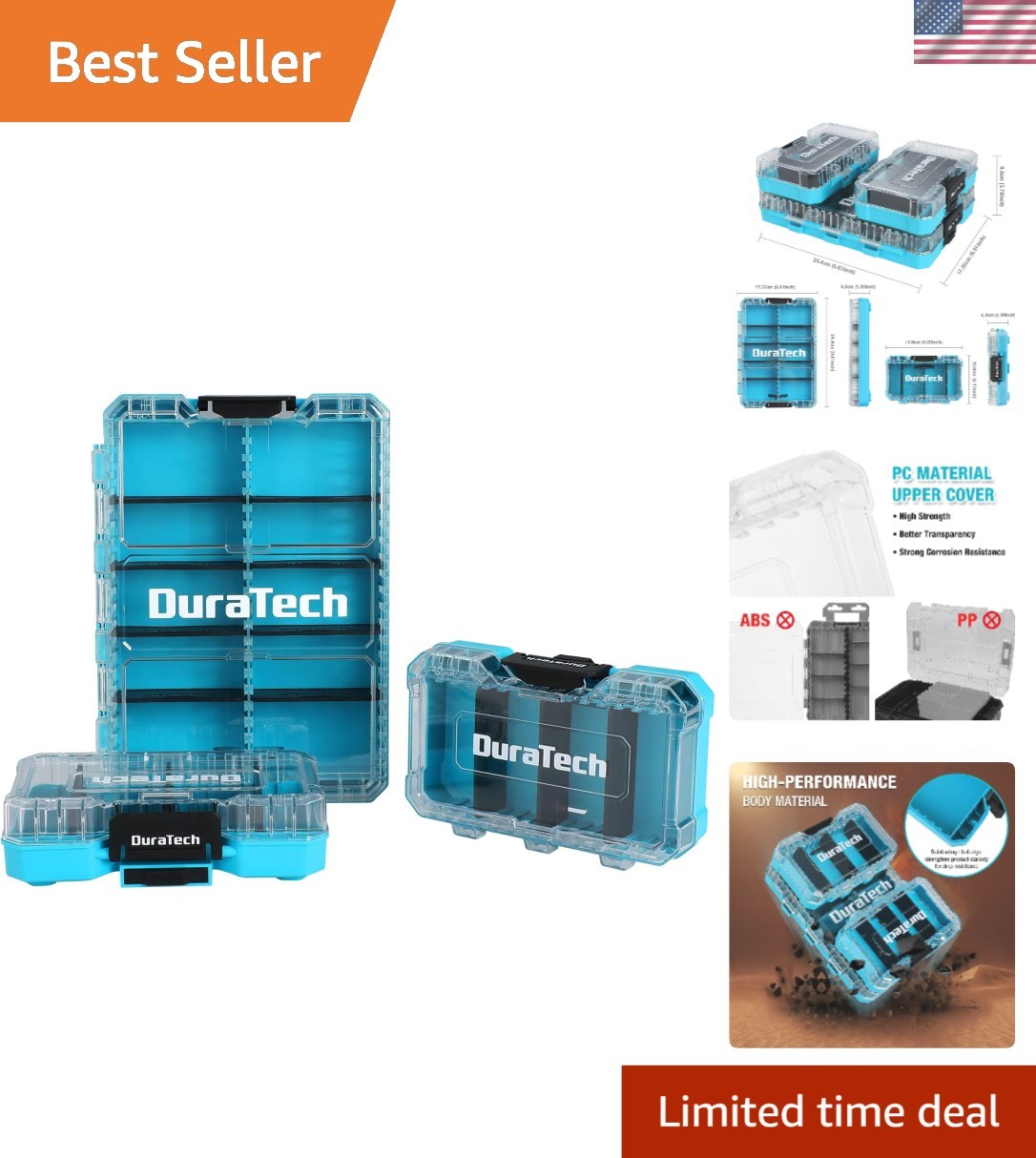 3 Pieces Small Parts Organizer, 14 Compartments, Removable Dividers, Portable...