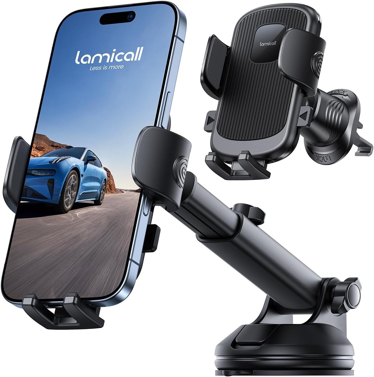 Lamicall Phone Mount for Car [3-in-1 Military-Grade Suction Cup] 360° Black