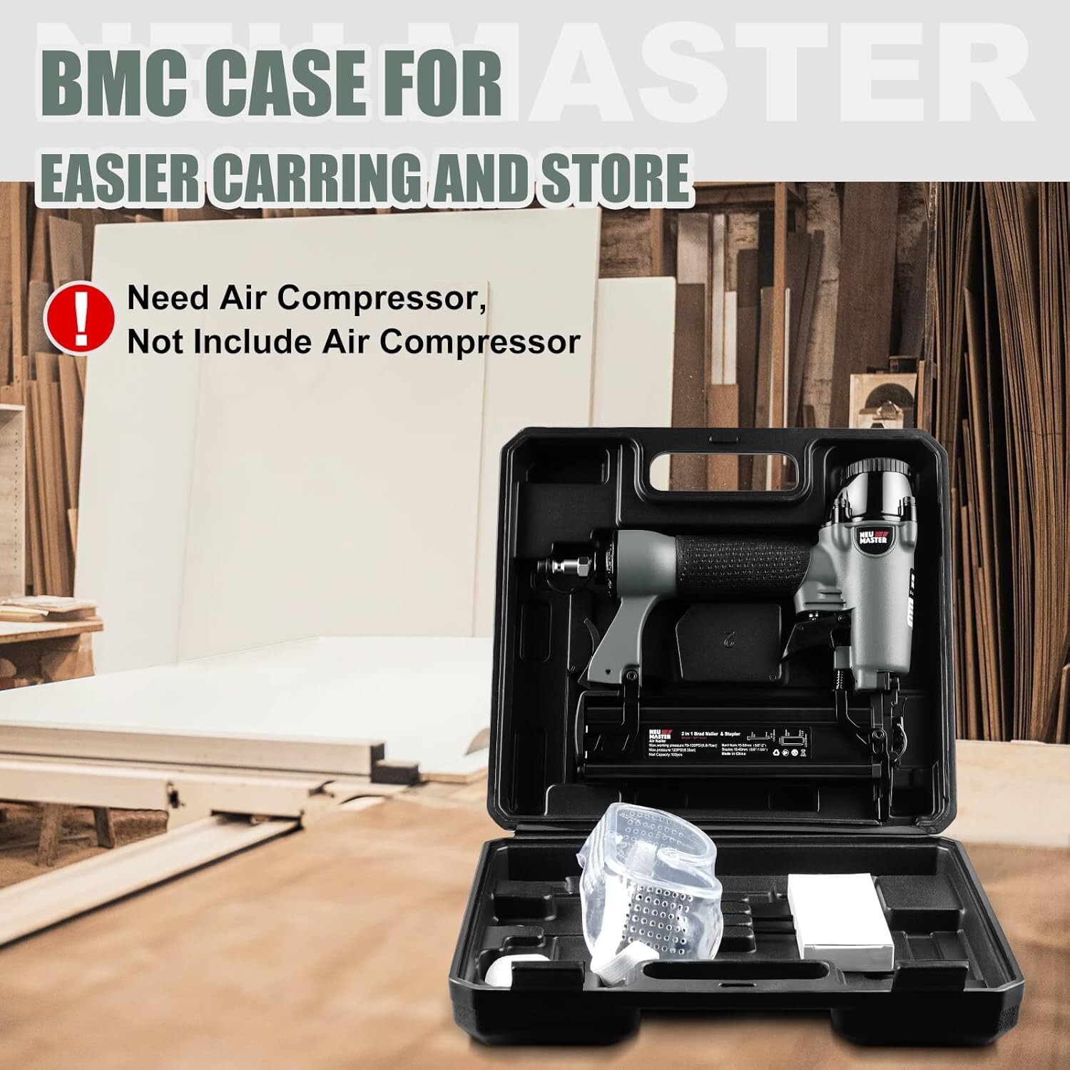 Complete Pneumatic Nail Gun Set with Carrying Case & Accessories - User-Friendly