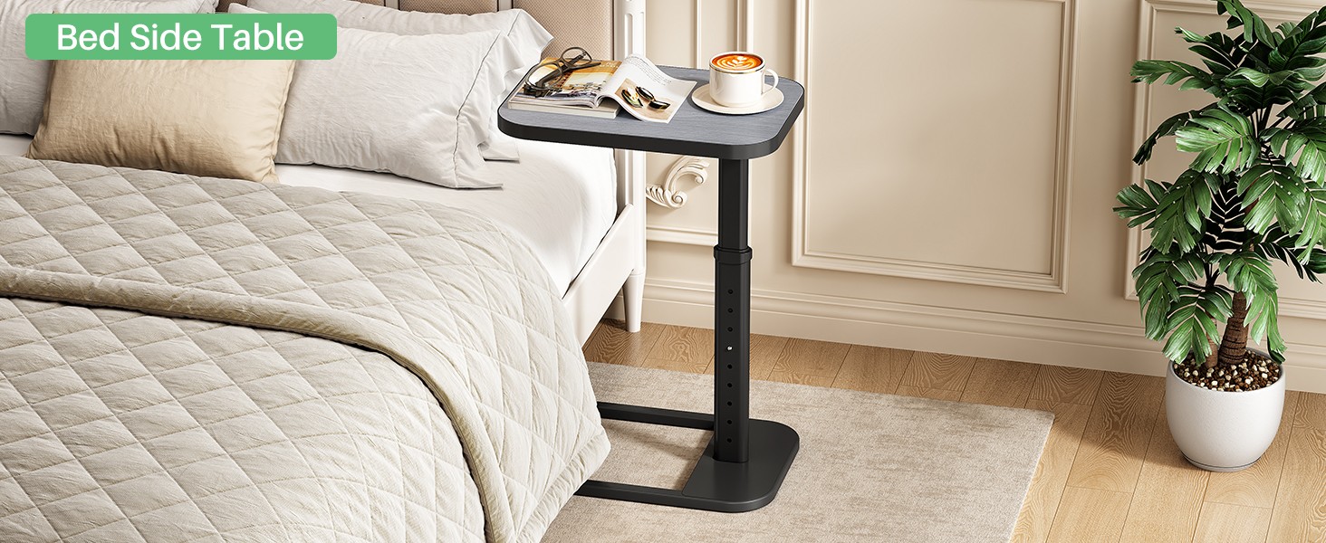Kitstora Adjustable Height C-Shaped End Table, 9-Level Side Table with