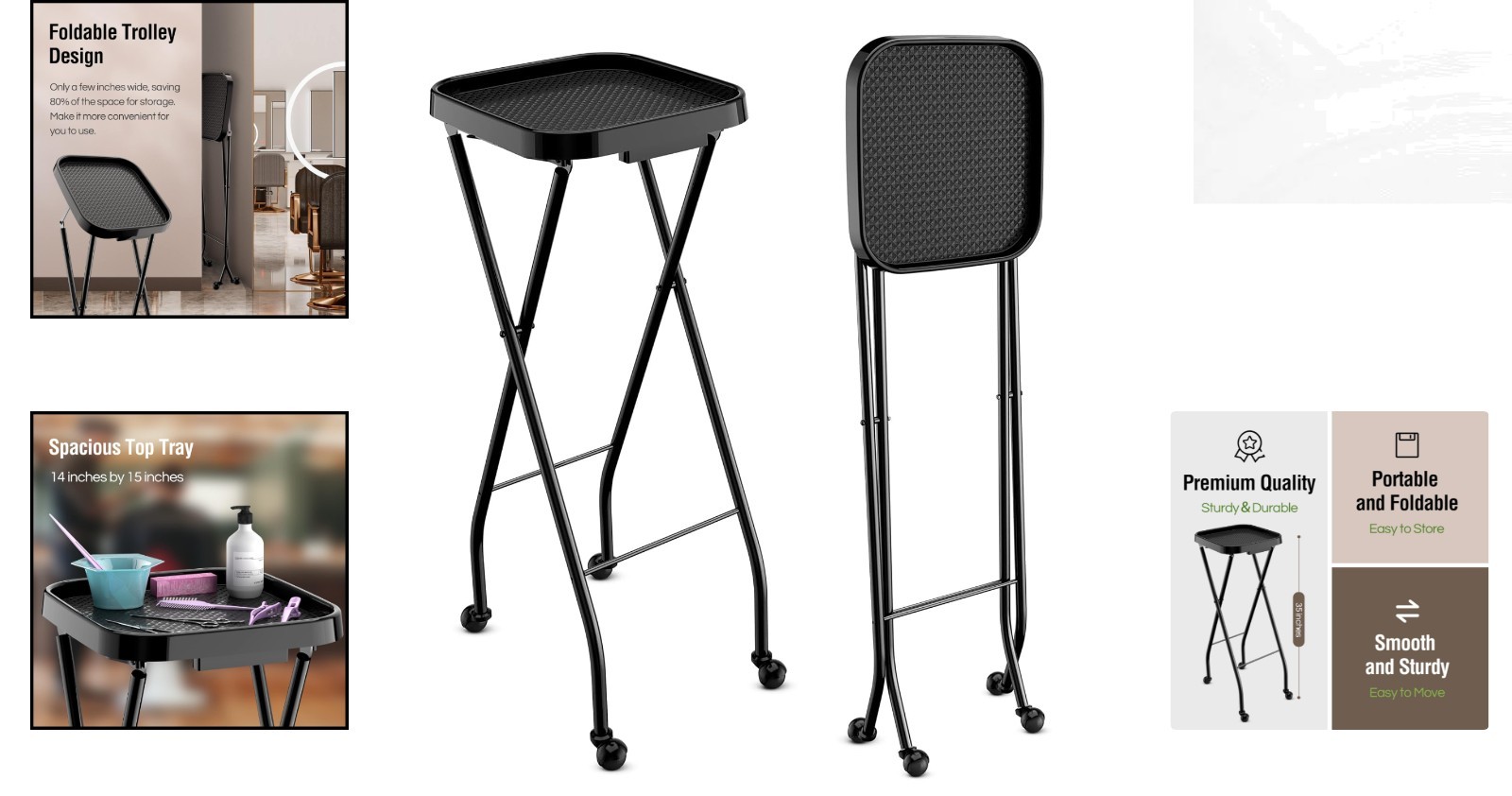Stylish Foldable Rolling Tray Station for Salons, Spas & Tattoo Studios