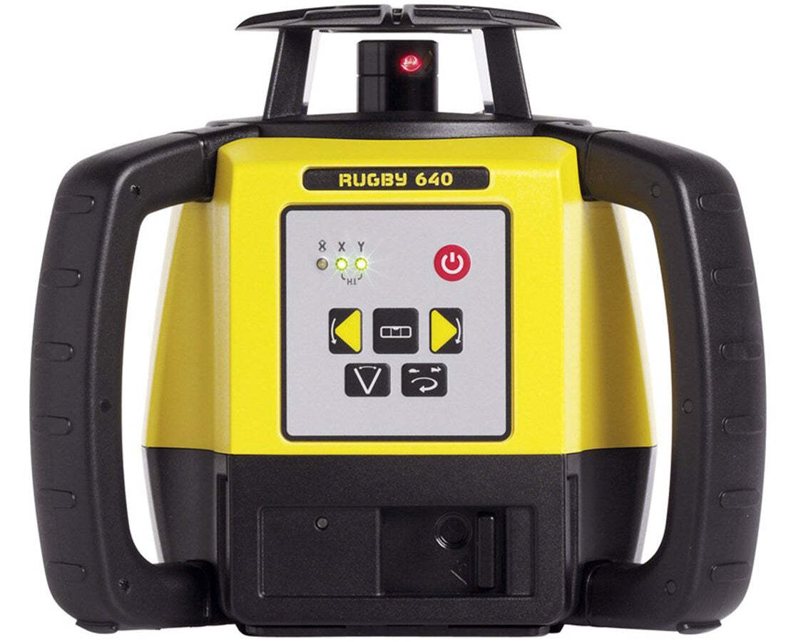Leica Rugby 640 Rotary Laser Level With Rod Eye 120 and Alkaline Battery Pack
