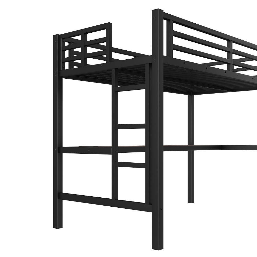 Metal Twin Size Loft Bed Power Outlet LED Lighted, SpaceSavingNoise Reduced
