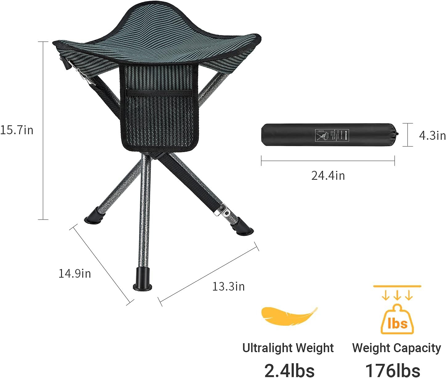 2 Pack Tripod Folding Chair Portable Camping Tripod Stool Backpacking Camp Stool