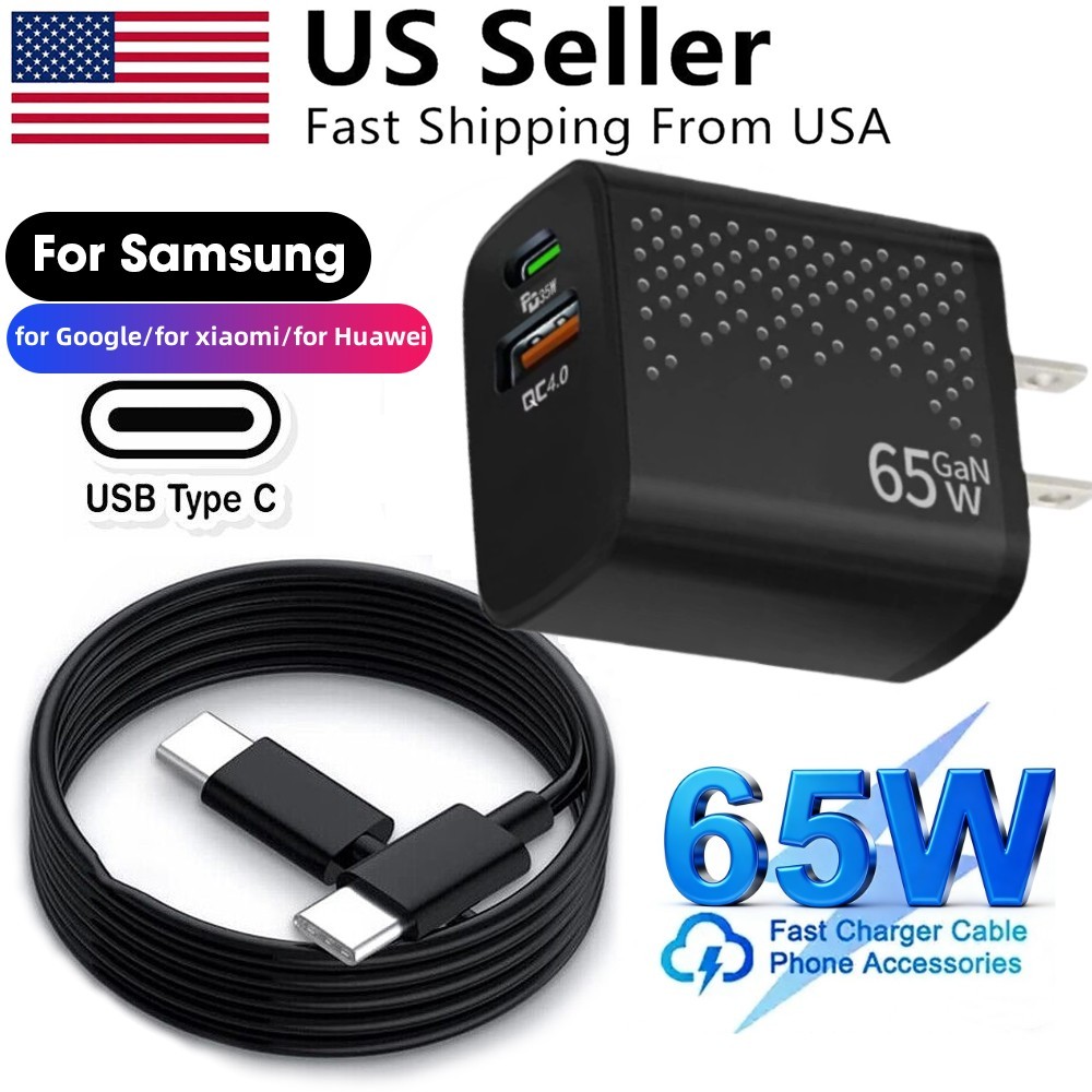 65W Type C Super Fast Wall PD Charger+ Cable For Samsung Galaxy S23 S22 S21 NOTE