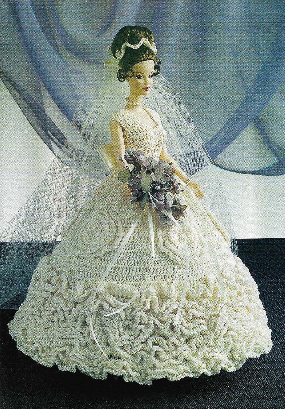 SUMMER ELEGANCE BRIDE GOWN FASHION DOLL DIGEST SIZE CROCHET PATTERN INSTRUCTIONS