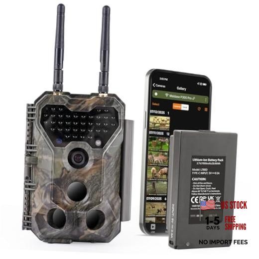 P300 Pro (Non-Cellular) WiFi Trail Camera, Dual-Antenna 165ft Range, 7800mAh