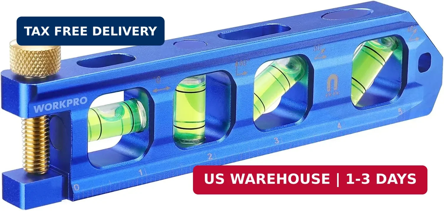 WORKPRO Magnetic Torpedo Level, Conduit Bending Level, Bubble Vials for 0°/90°/3