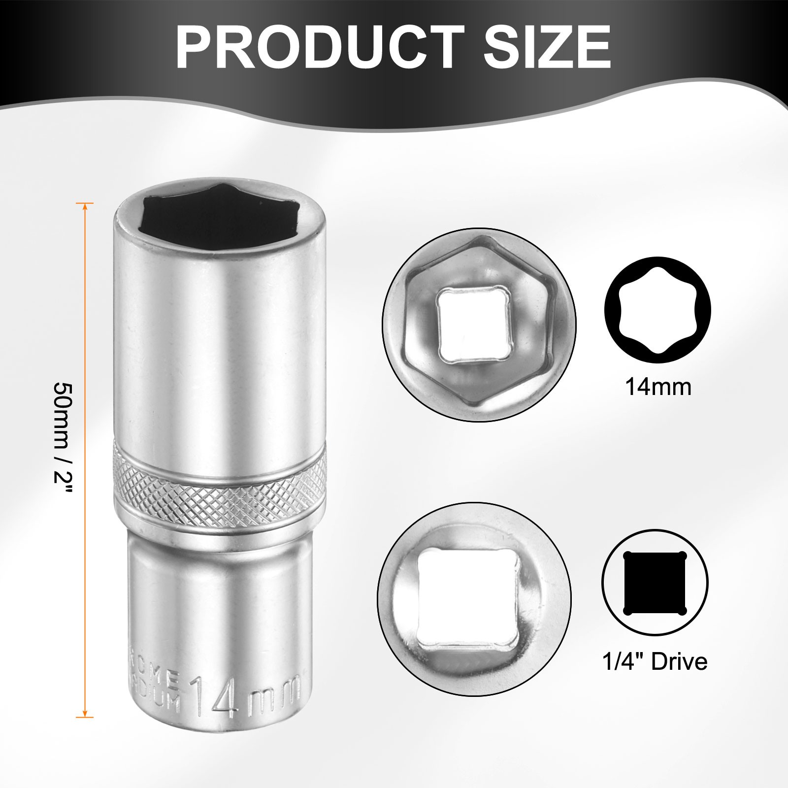 3pcs 6 Points Deep Socket 1/4" Drive 14mm Nickel Plating Flip Sleeve 2" Long