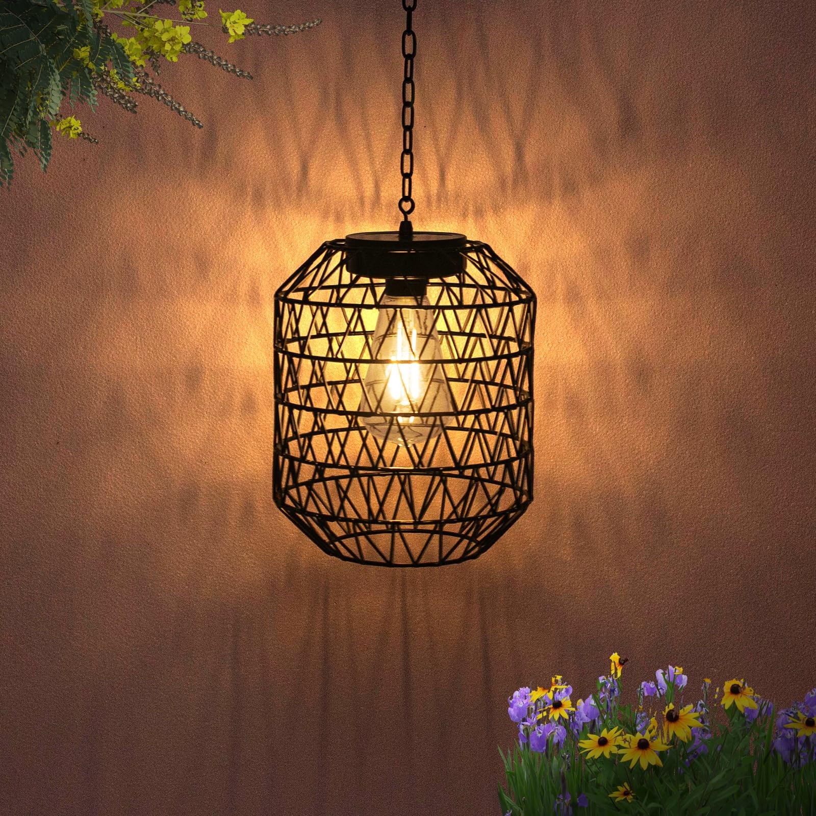 Solar Pendant Light,Outdoor Solar Powered Chandelier Hanging Lantern IP44 Wat...