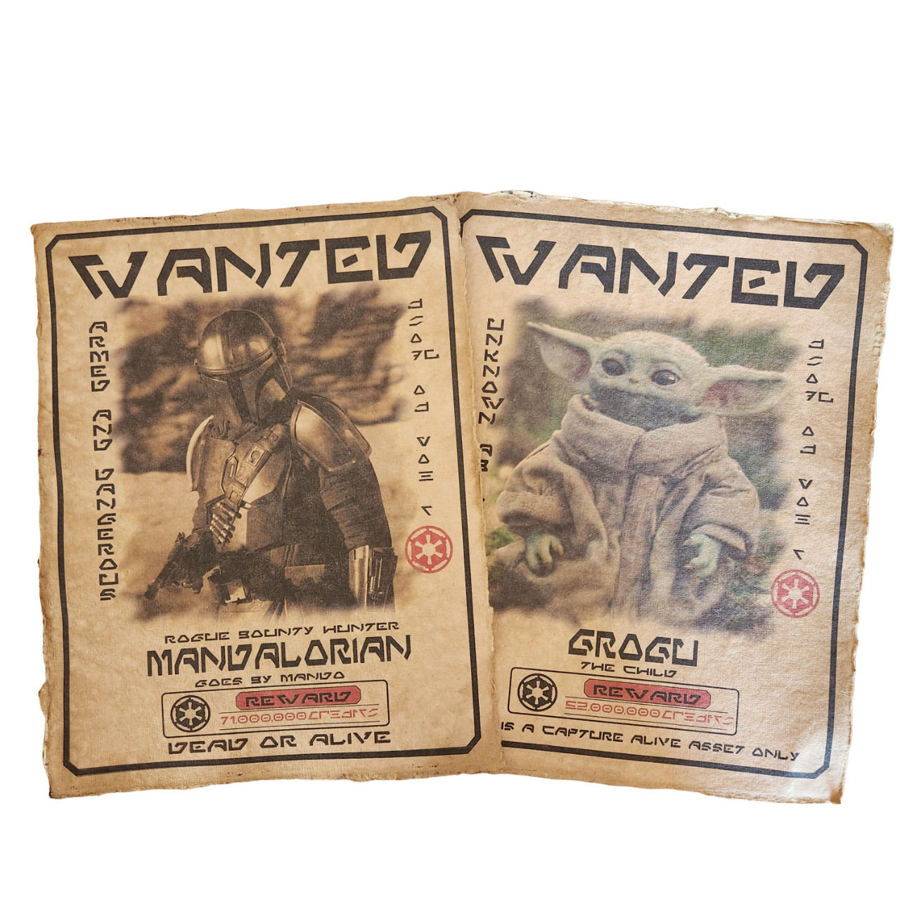 Mandalorian, Grogu aged printed wanted posters pages, Halloween Prop, Wall Art