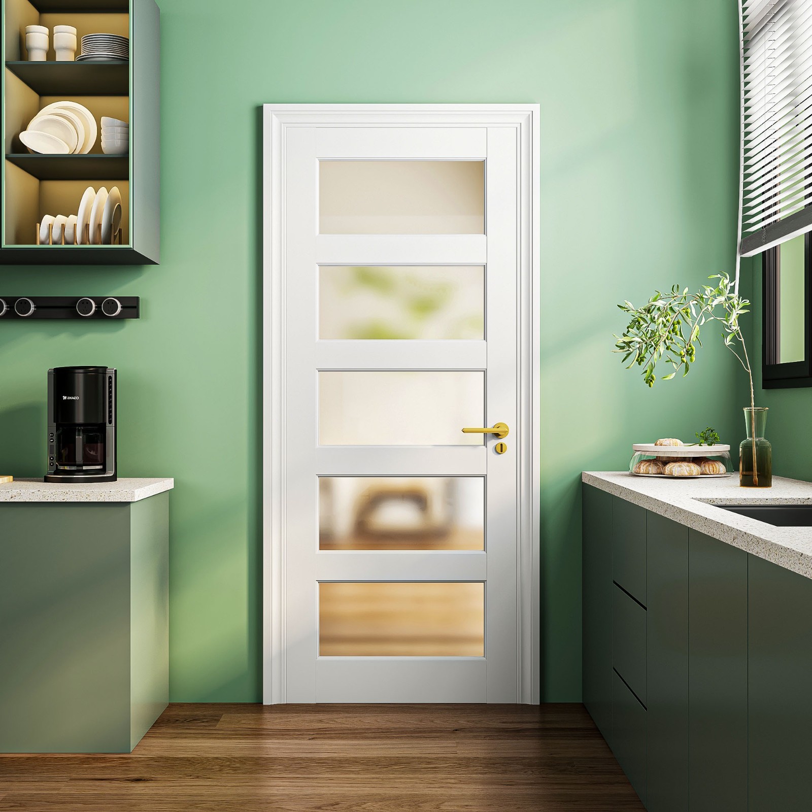 32x80 White Frosted Glass French Interior Door 5-Lite Shaker Preassembled