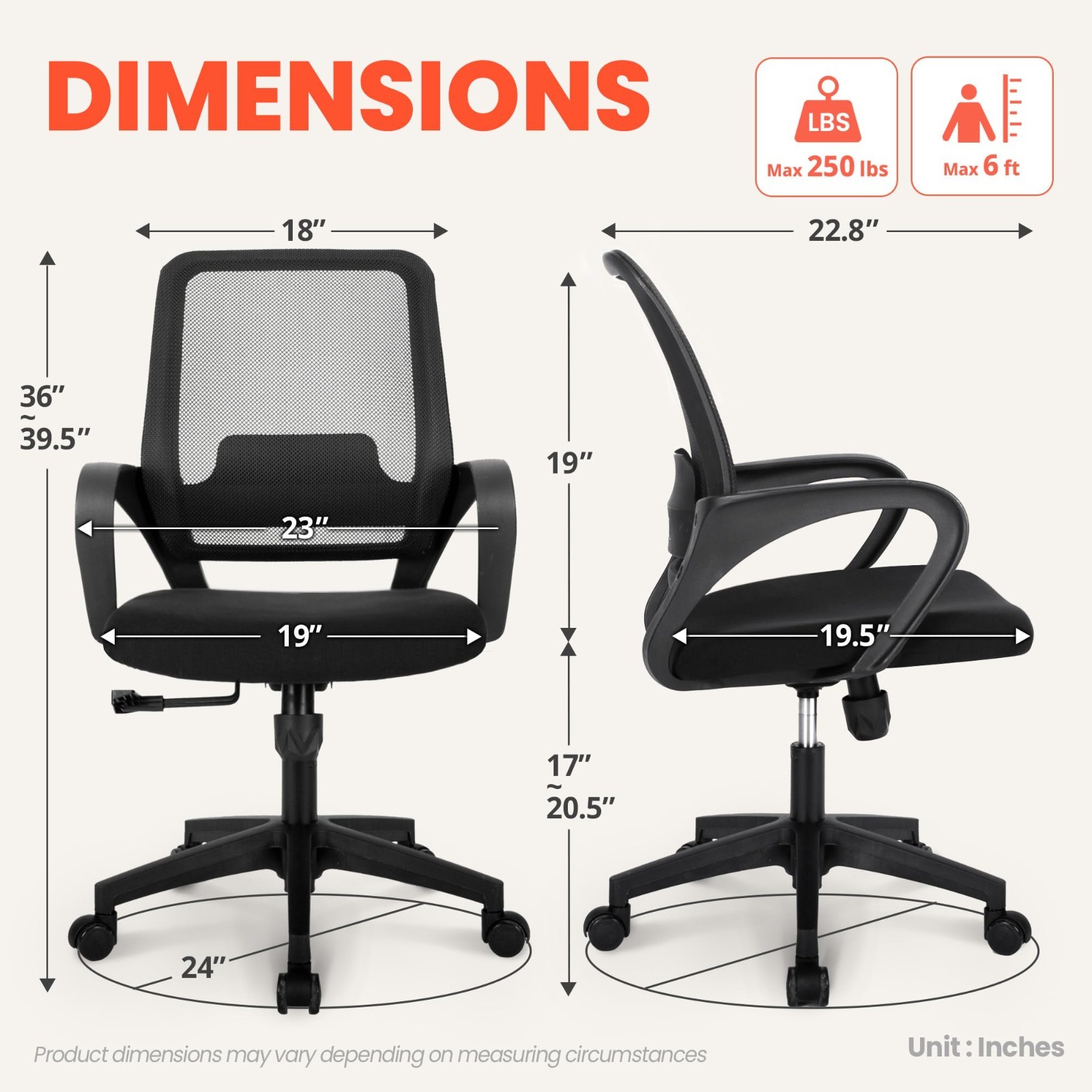 Ergonomic Mesh Office Chair with Lumbar Support, Adjustable Height, Rolling Whee