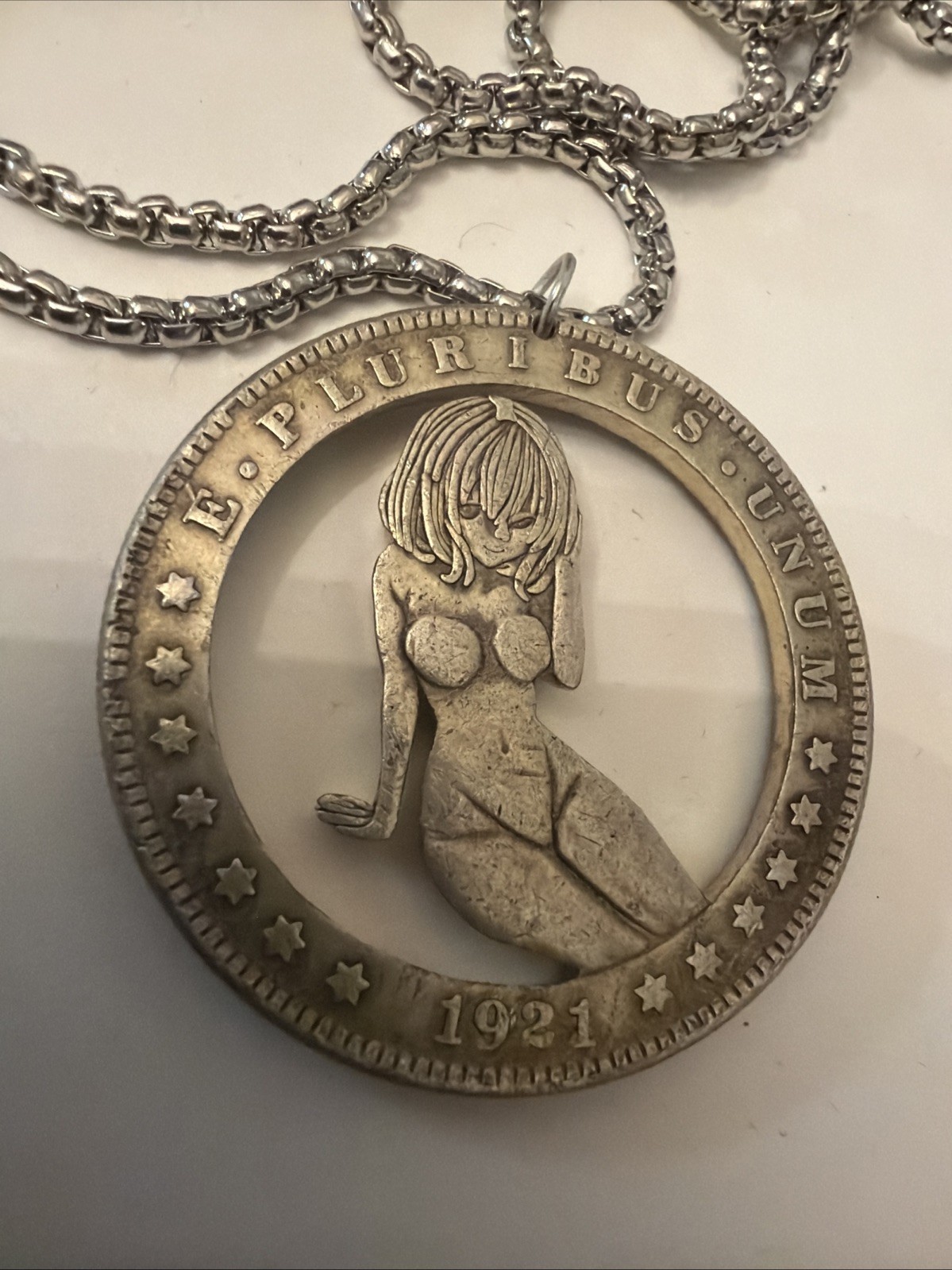 Cut Coin Necklace Sexy Anime Girl Posing Hobo Coin Dollar - Nickel
