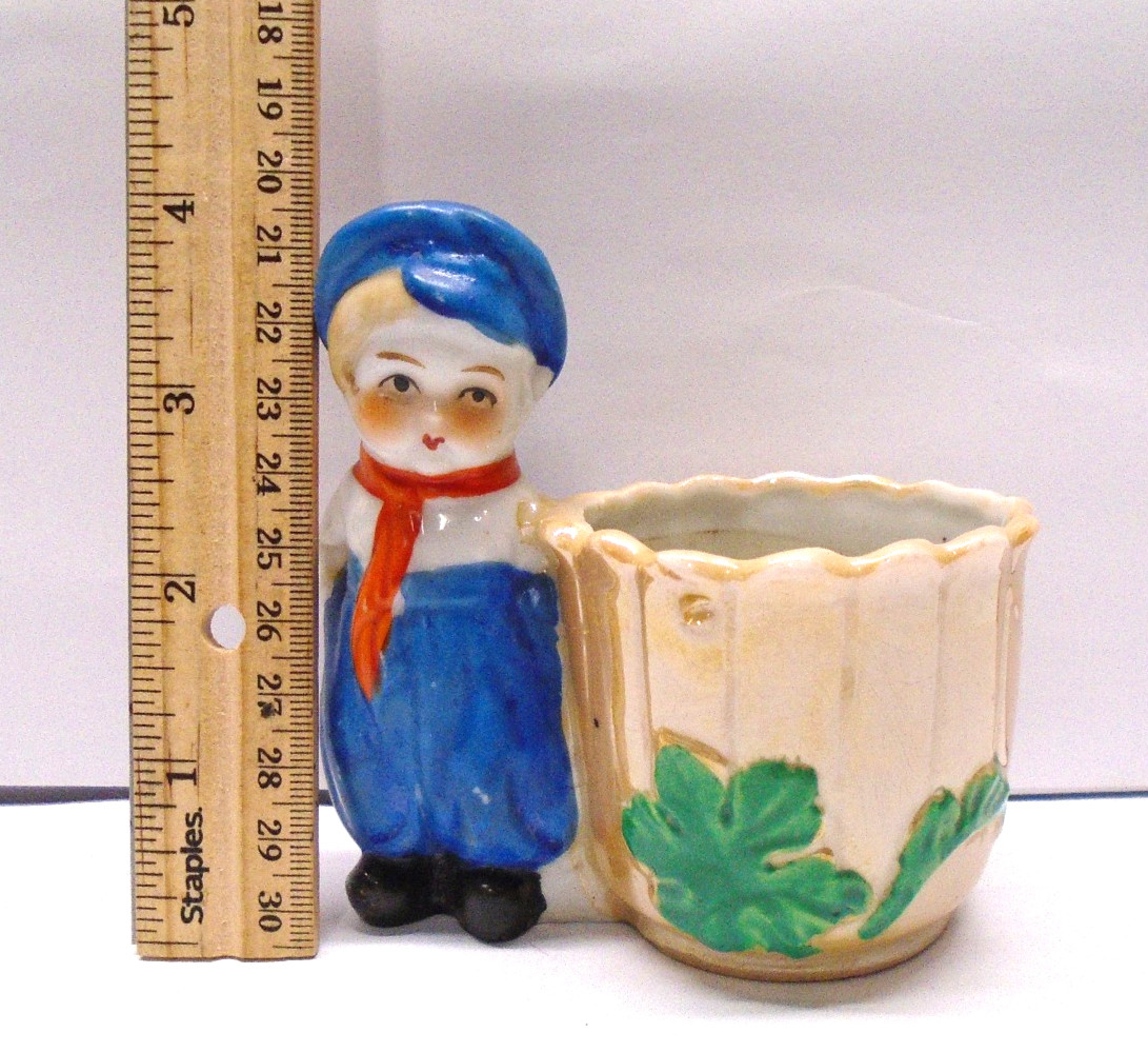 Vintage Japanese Luster Dutch Boy Planter 4" Tall