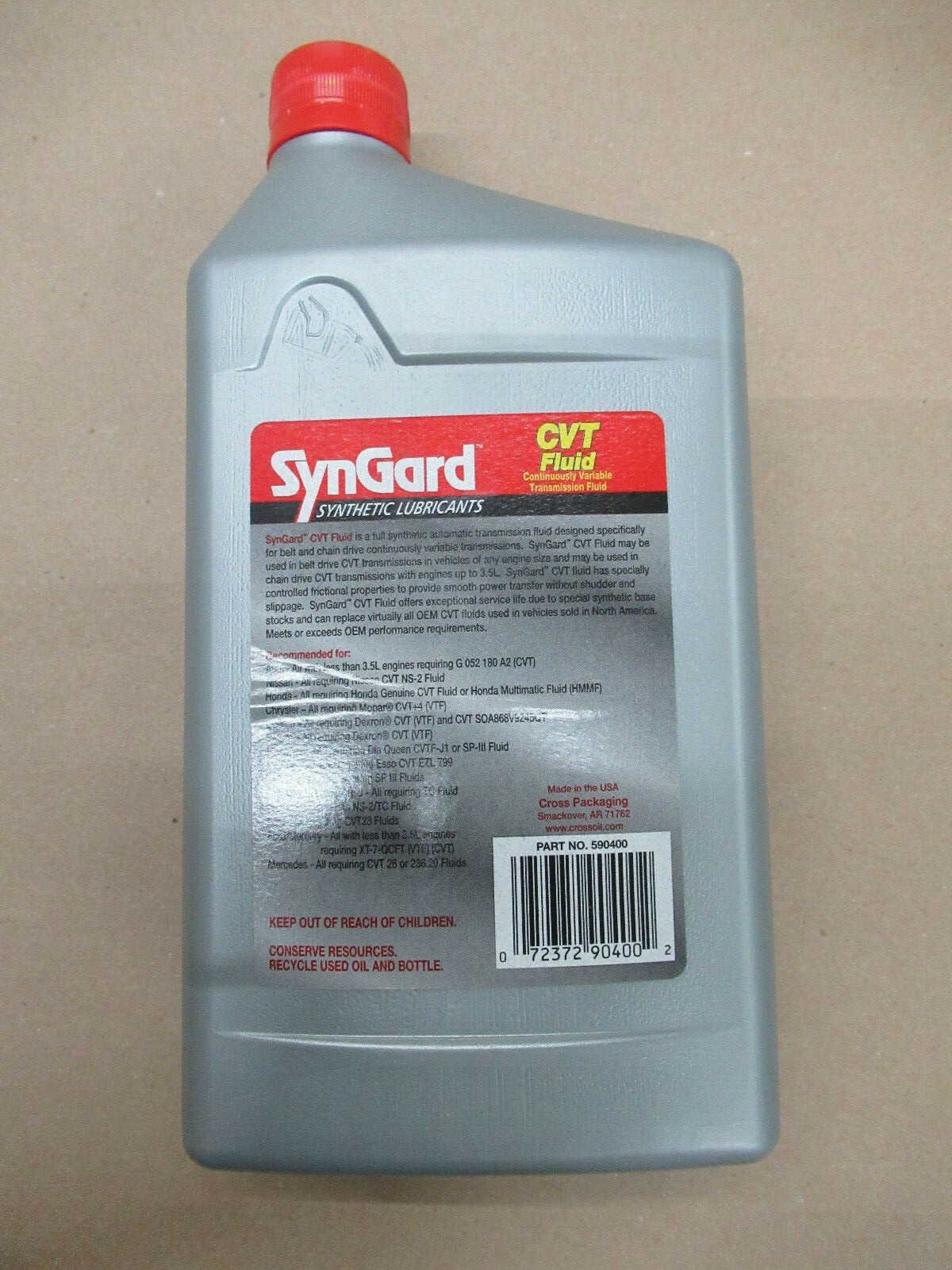 SYNGARD SYNTHETIC LUBRICANTS 590400 CVT FLUID 1 QUART UPC: 072372904002