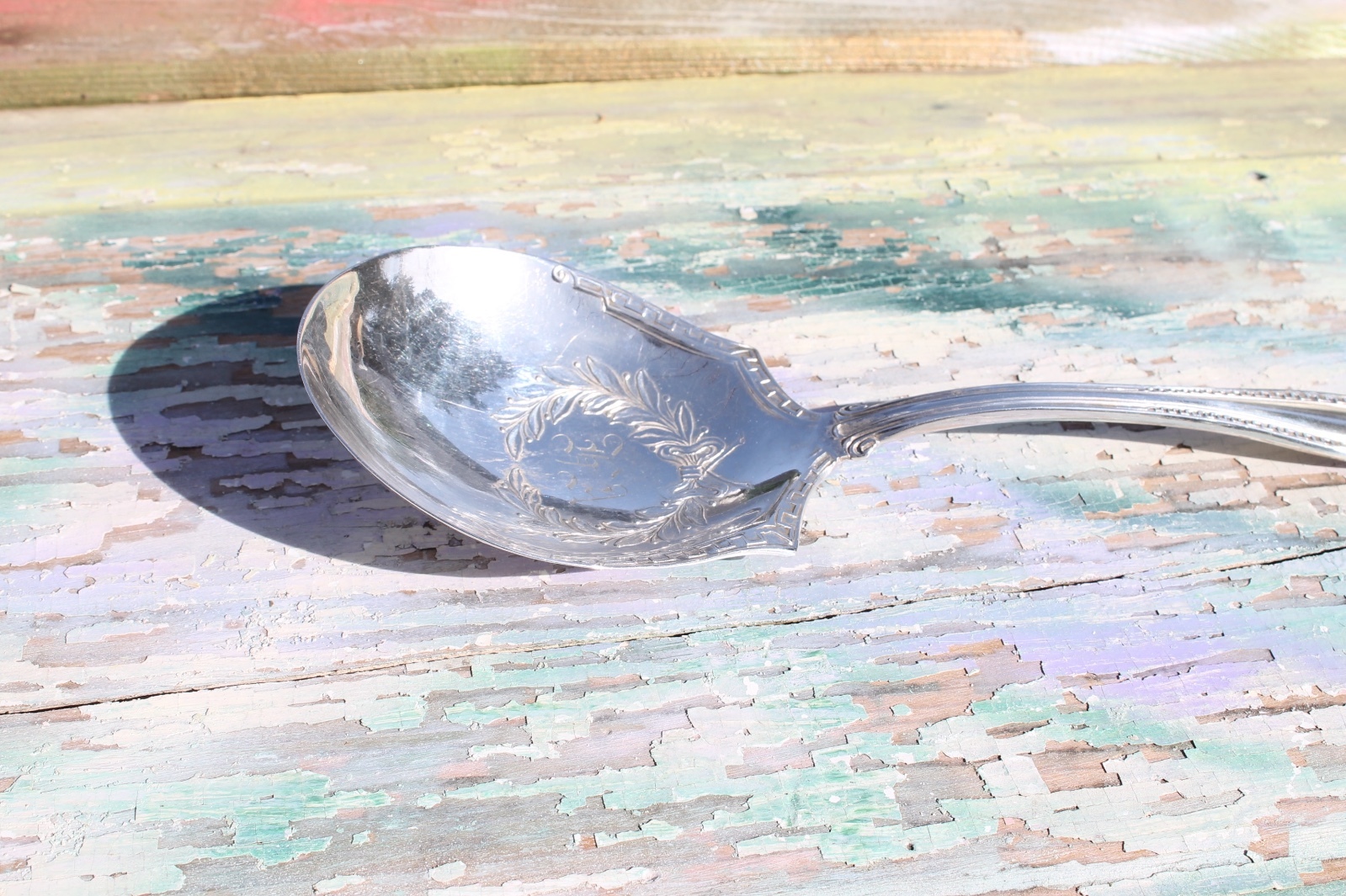 Silverplate Serving Spoon Ornate with Engraving