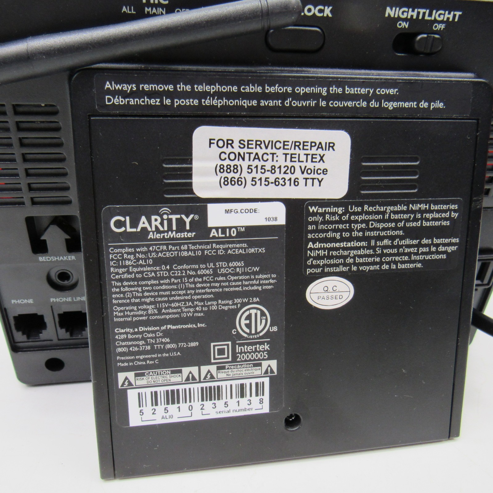Clarity AlertMaster Visual Alert System AL10 Base Unit Alarm Clock