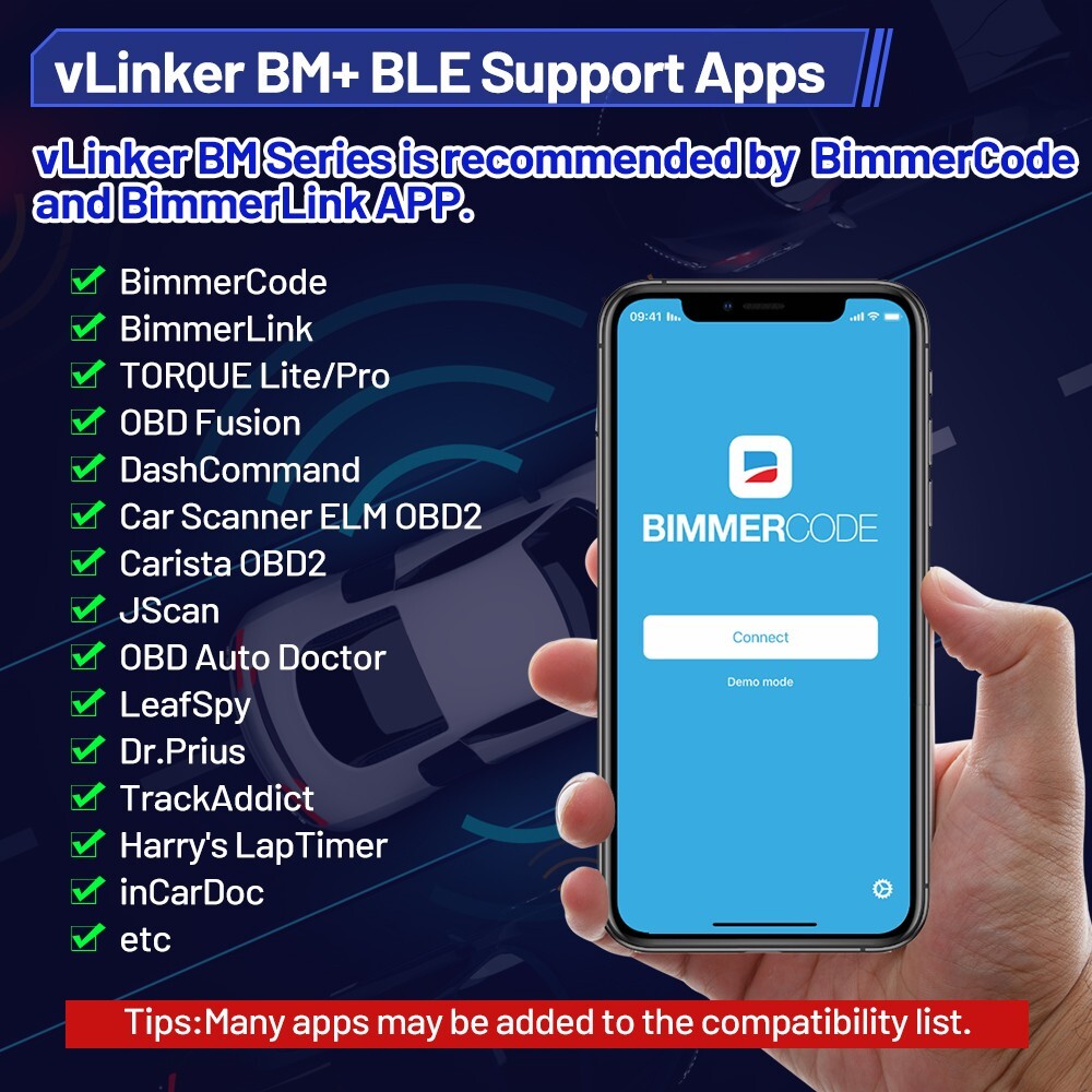 Vgate vLinker BM+ ELM327 OBD2 Diagnostic Scanner Tool BIMMERCODE For IOS Android