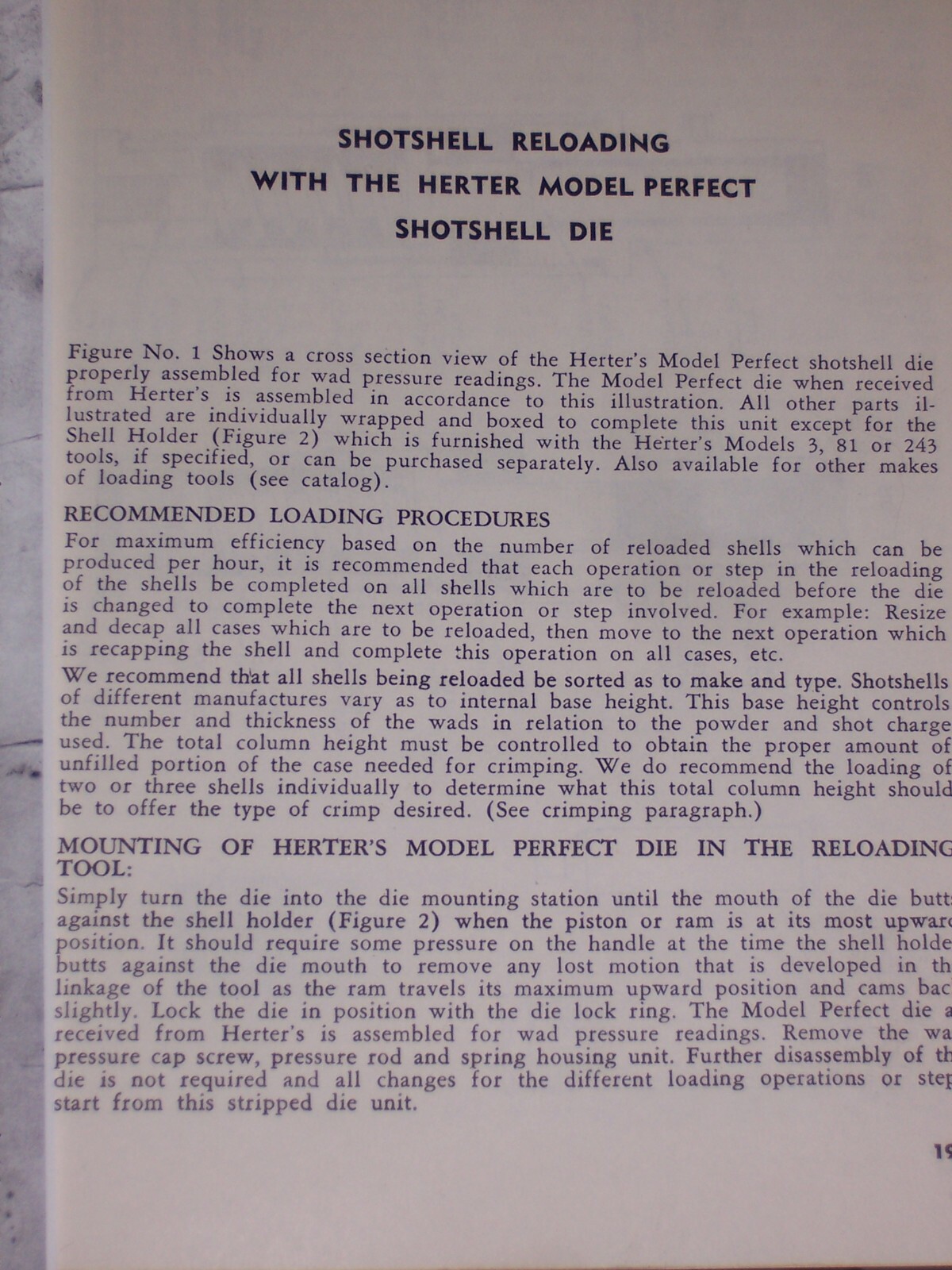 Herter's Reloading Instructions for Perfect Model Shotshell Dies