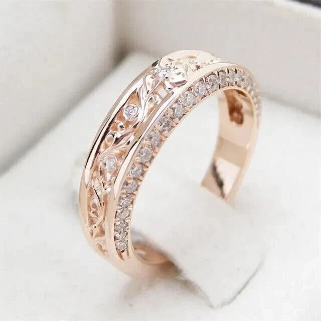 3 Ct Round Cut Moissanite Half Eternity Wedding Band 14k Rose Gold Plated Silver