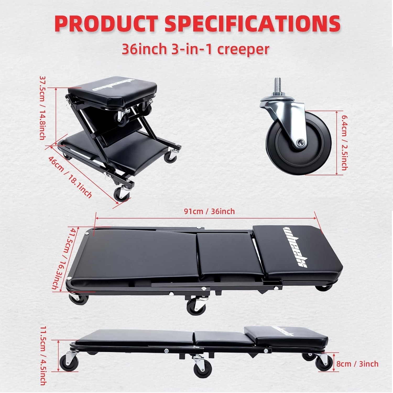 Heavy-Duty Rolling Creeper with 3 Adjustable Modes - Ideal for Auto Repairs
