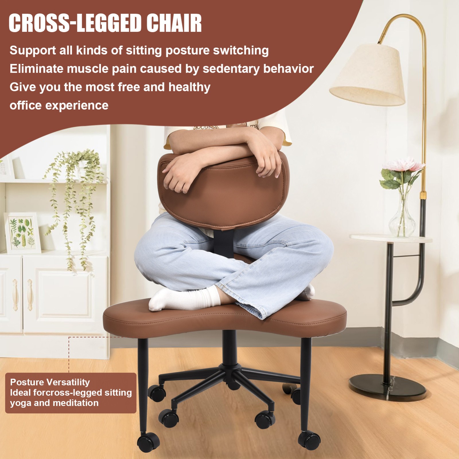 Ergonomic Cross Legged Chair, 360° Swivel Meditation Chair Height Adjustable Sea