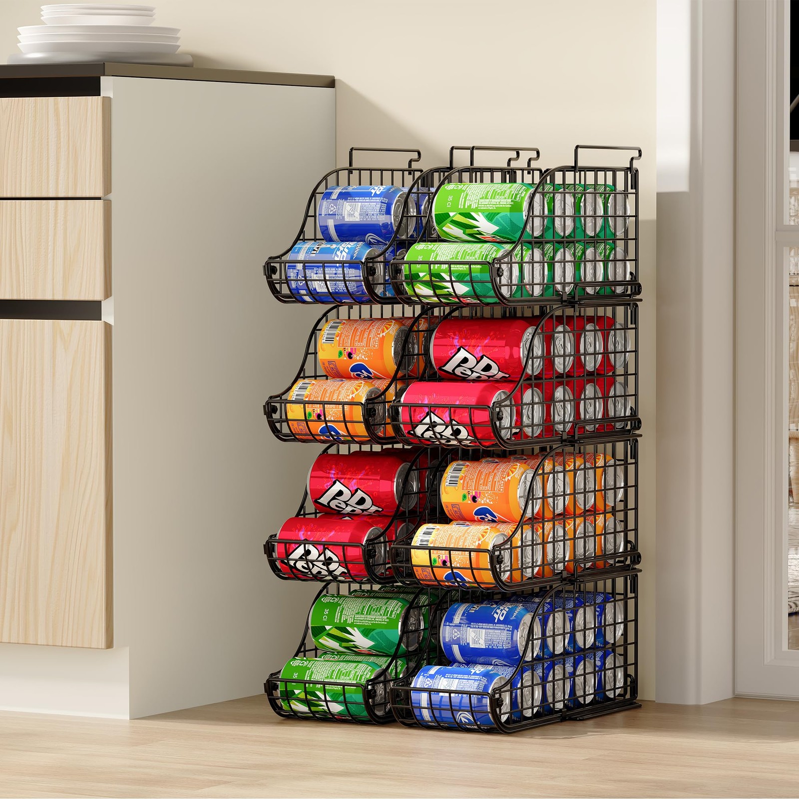 4-Pack Stackable Canned Food Organizer with Handles for Kitchen, Soda Can Org...