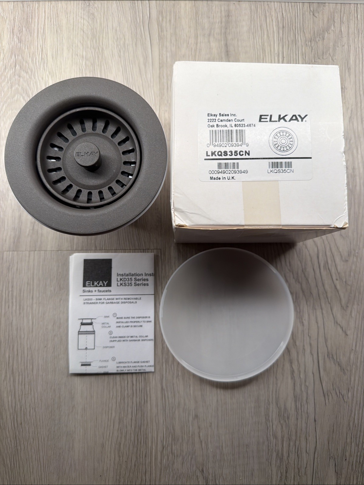 Elkay LKQS35CN Polymer Drain Fitting Removable Basket Strainer & Rubber Stopper