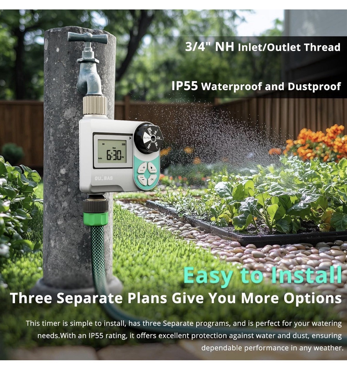 QUOBAS Weekly Plan 2 Zone Sprinkler Timer with Metal Inlet & Outlet, Water Timer