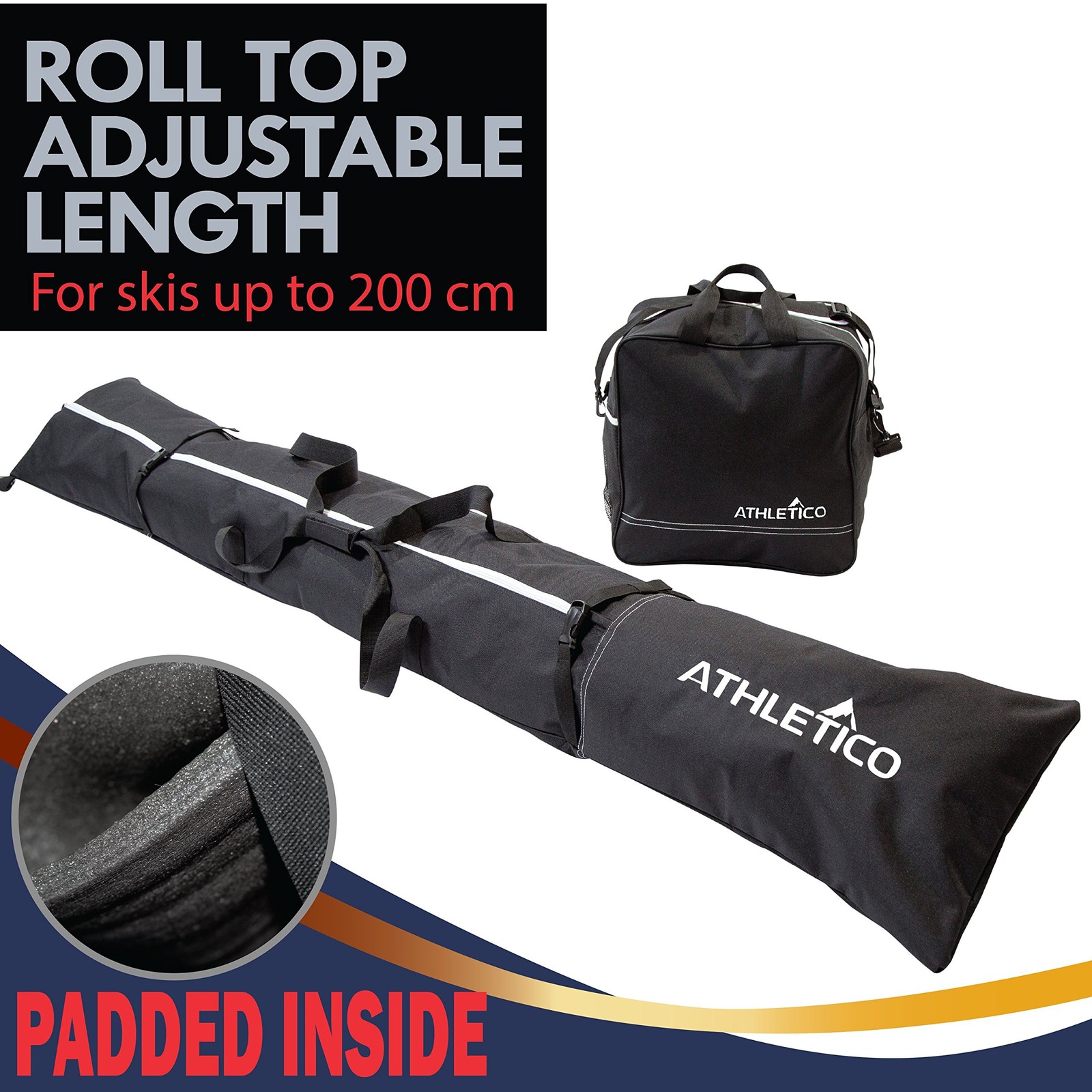 Athletico Padded Ski Bag Combo - & Separate Large, Black (Padded)