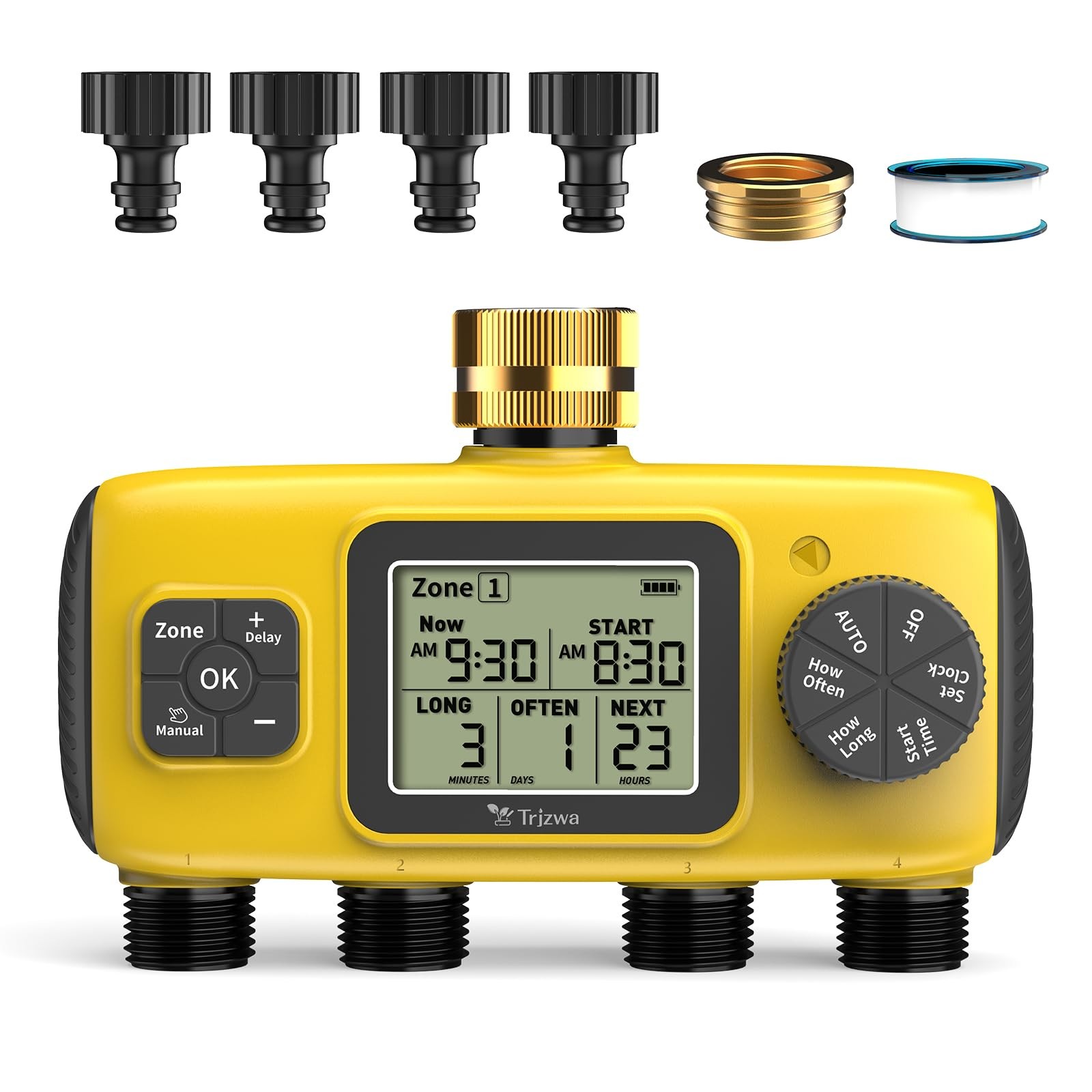 TRJZWA 4 Zone Water Timer for Garden Hose, 4 Outlets Sprinkler Timer for Wate...
