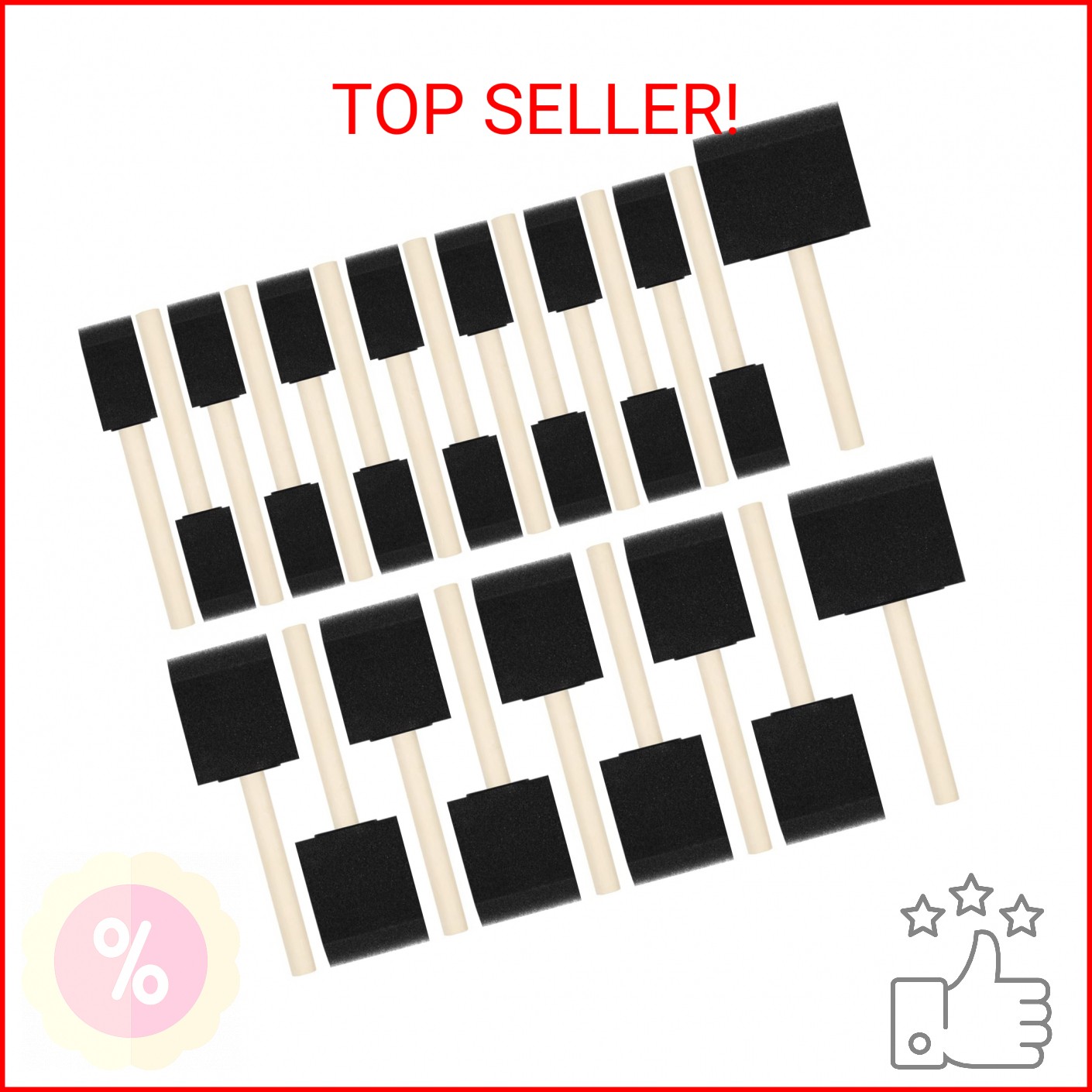 24 Pcs Foam Paint Brushes, Wood Handle Sponge Brushes for Painting, Staining, Va